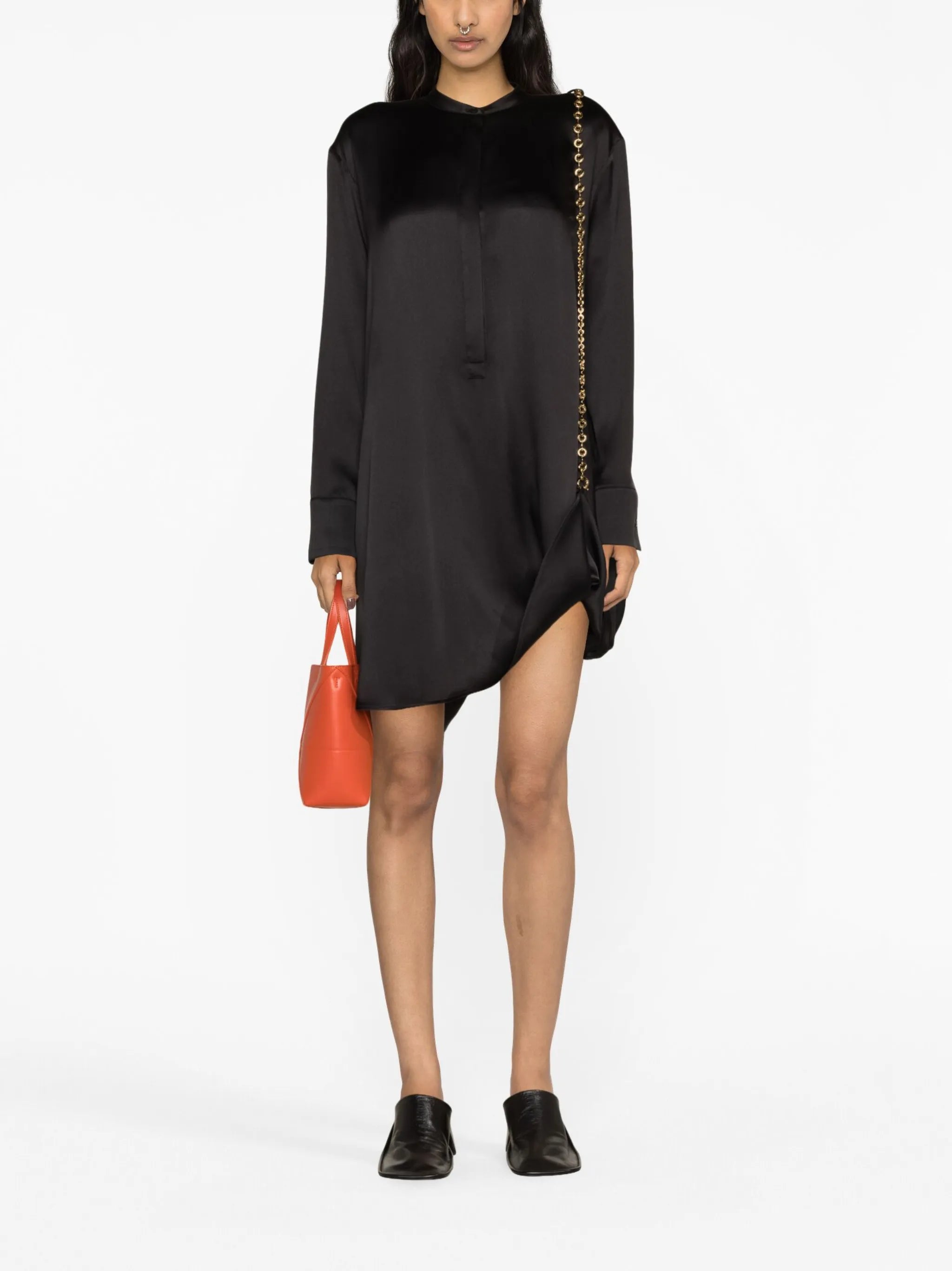 Chain embellished silk shirtdress