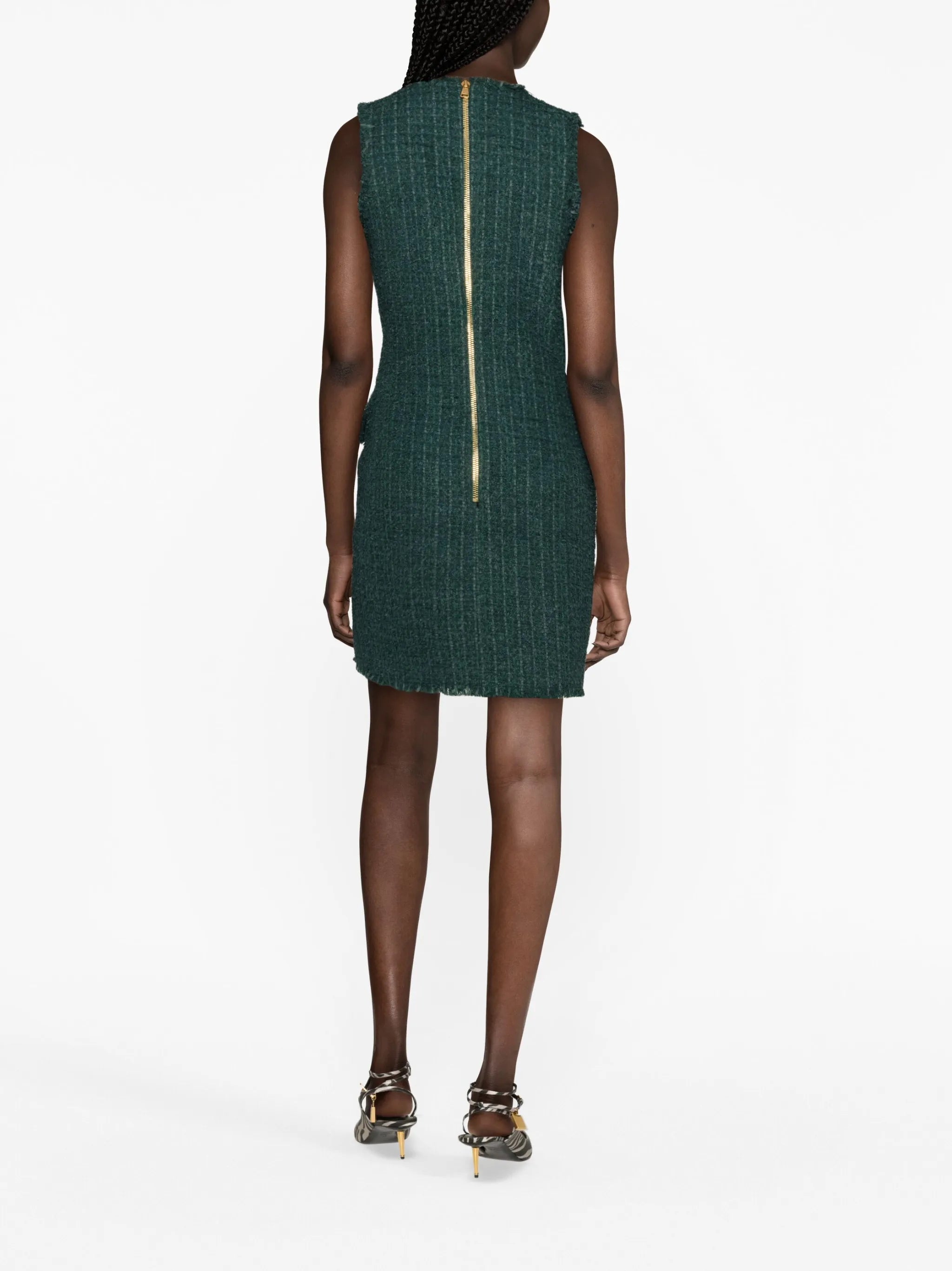 V-neck buttoned tweed minidress