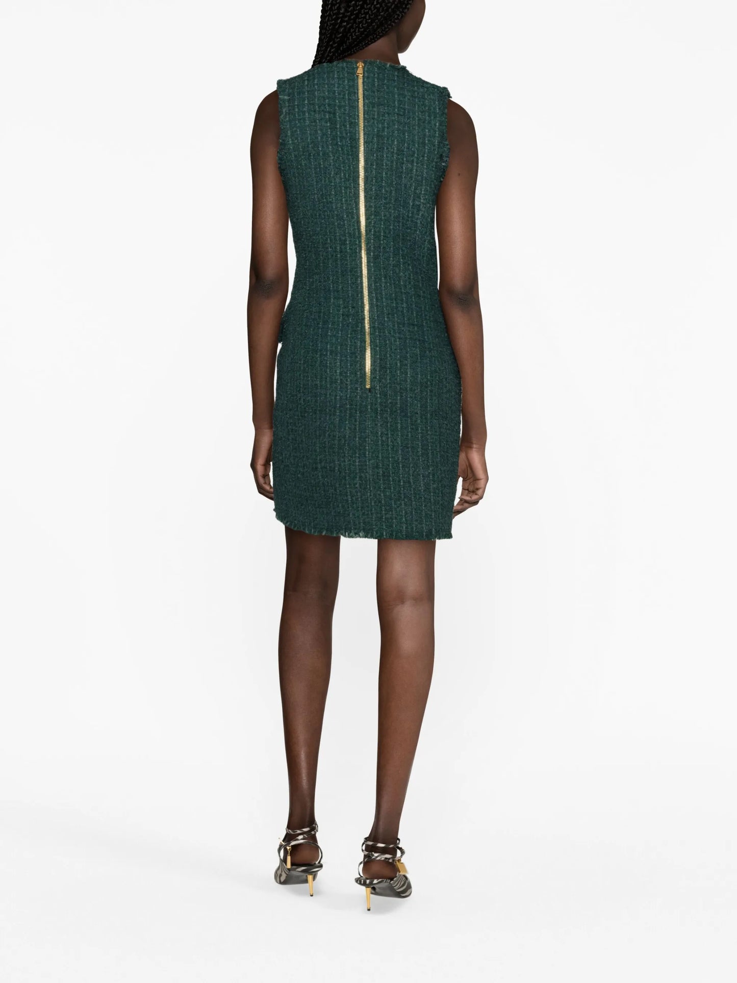 V-neck buttoned tweed minidress