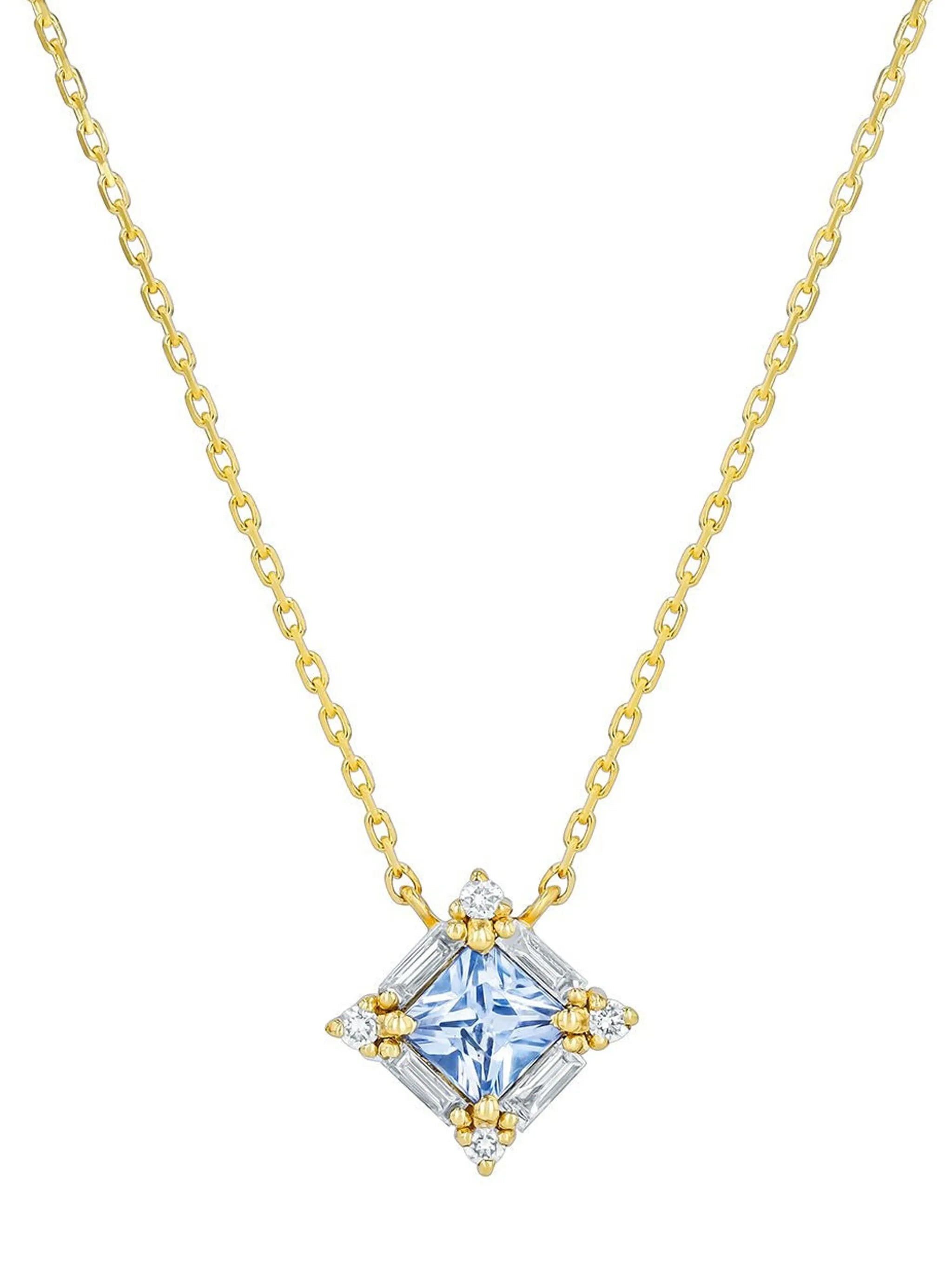 18kt yellow gold Princess sapphire and diamond necklace