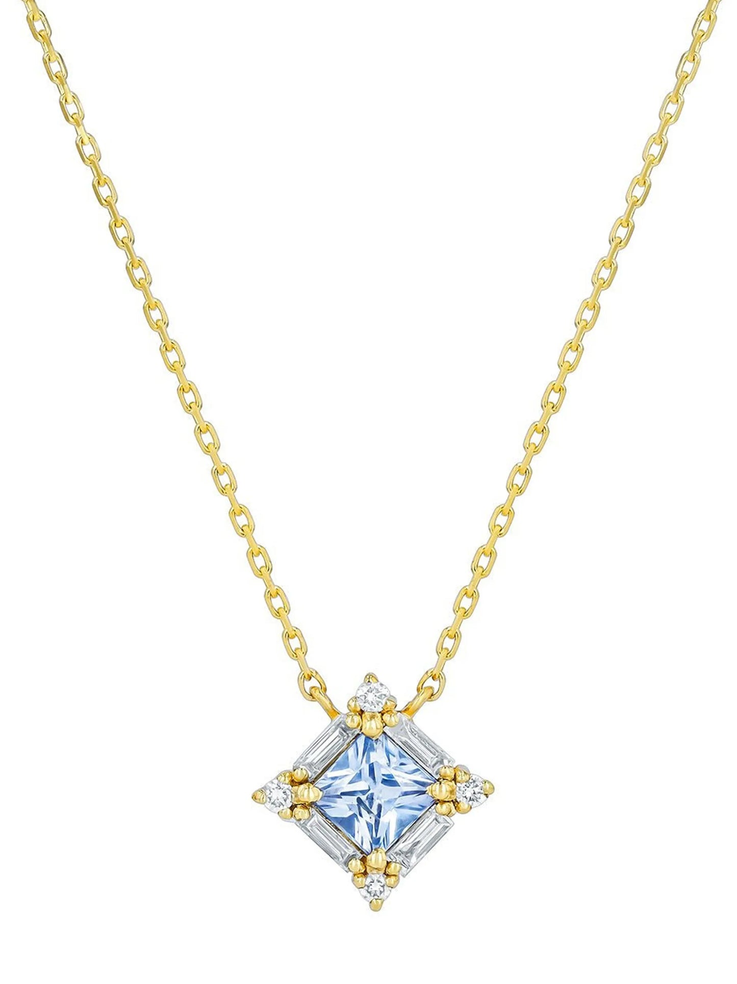 18kt yellow gold Princess sapphire and diamond necklace