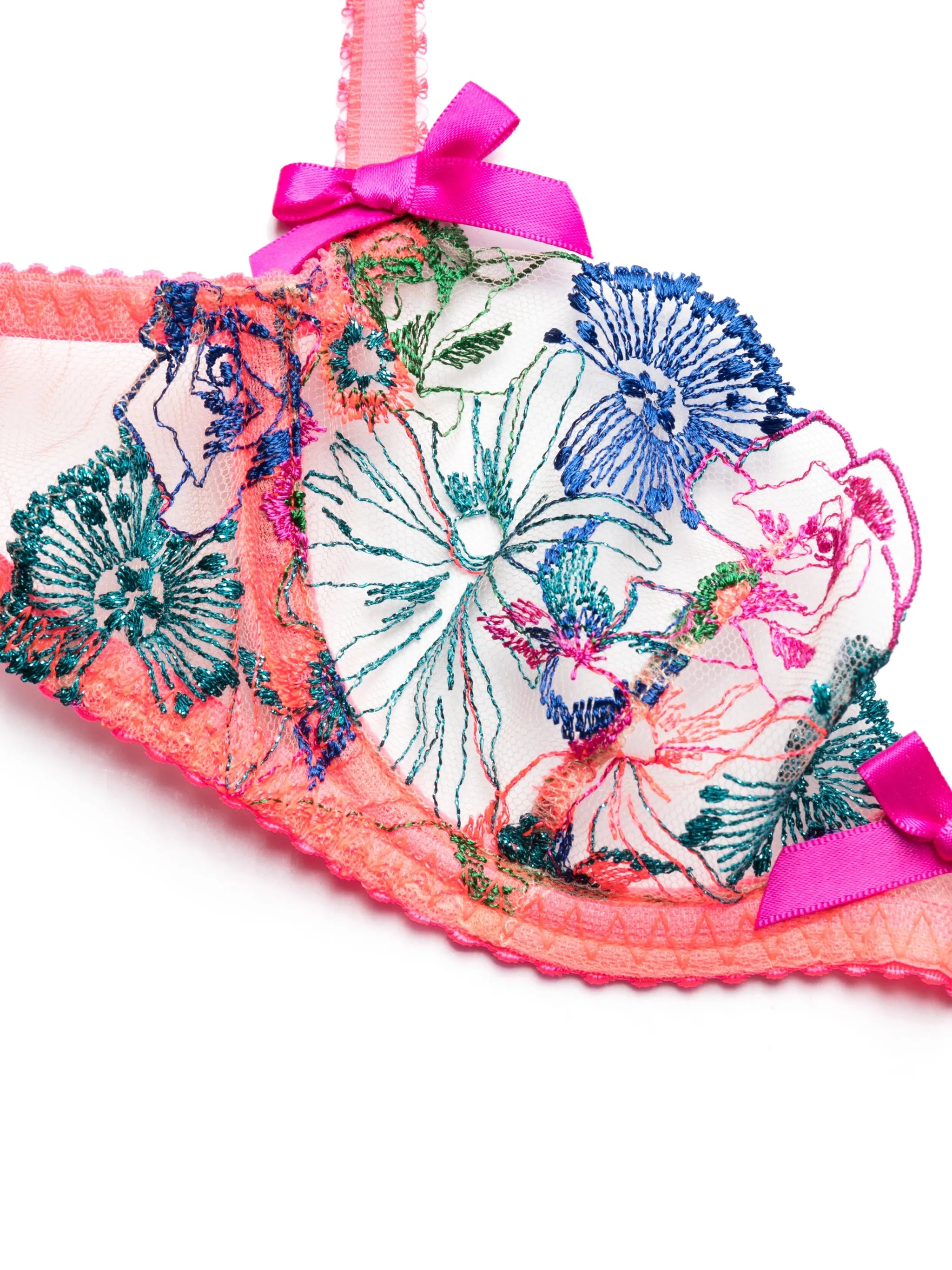 Zuri floral-embroidered lurex tulle bra