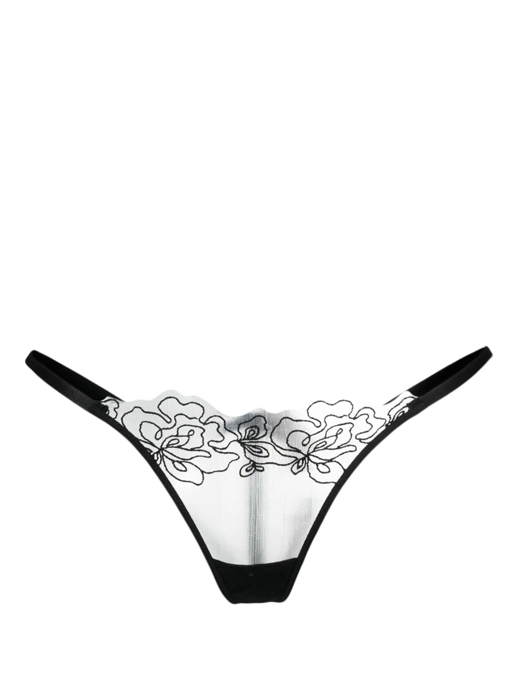 Juni floral-embroidered tulle thong