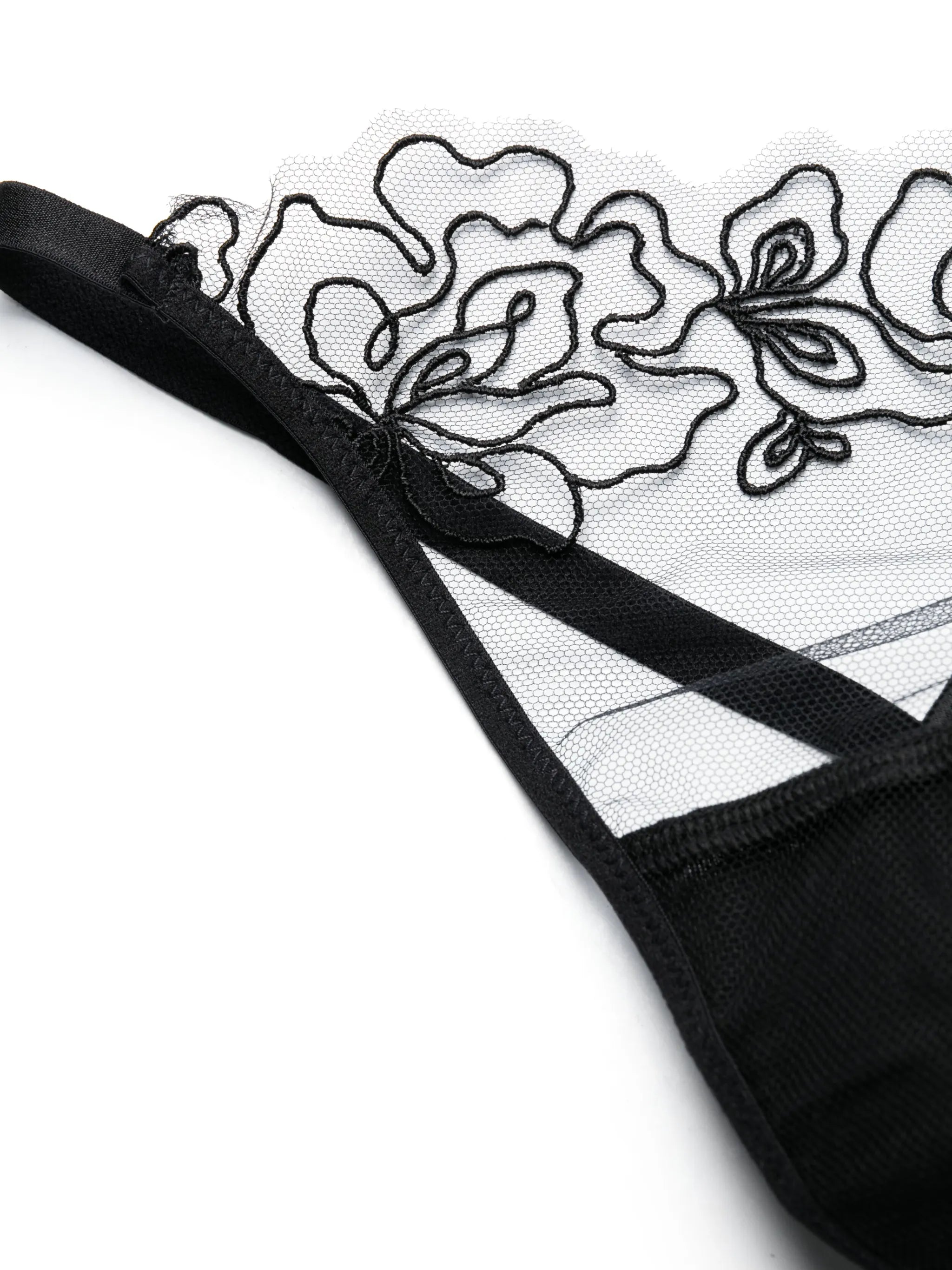Juni floral-embroidered tulle thong