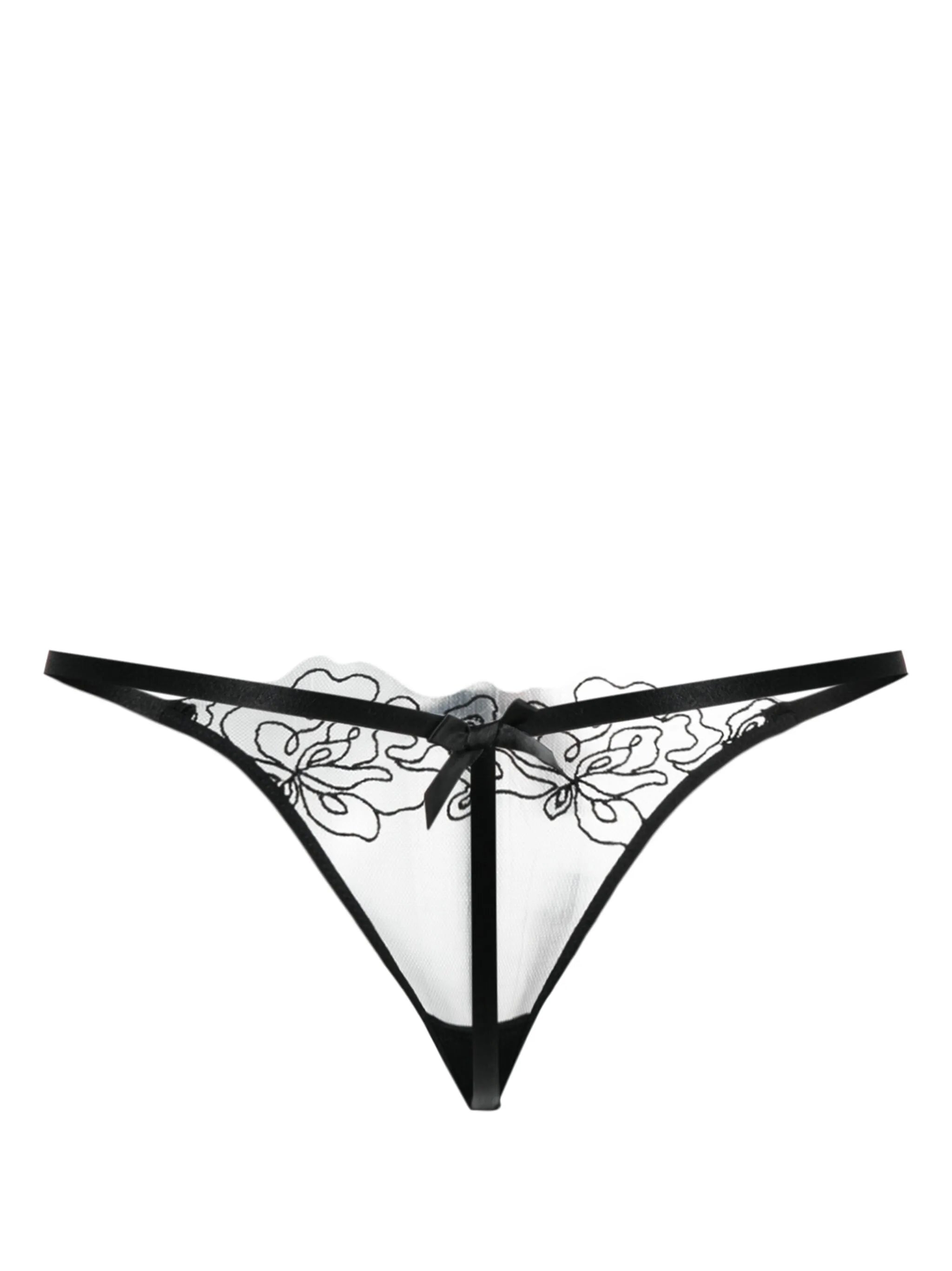 Juni floral-embroidered tulle thong