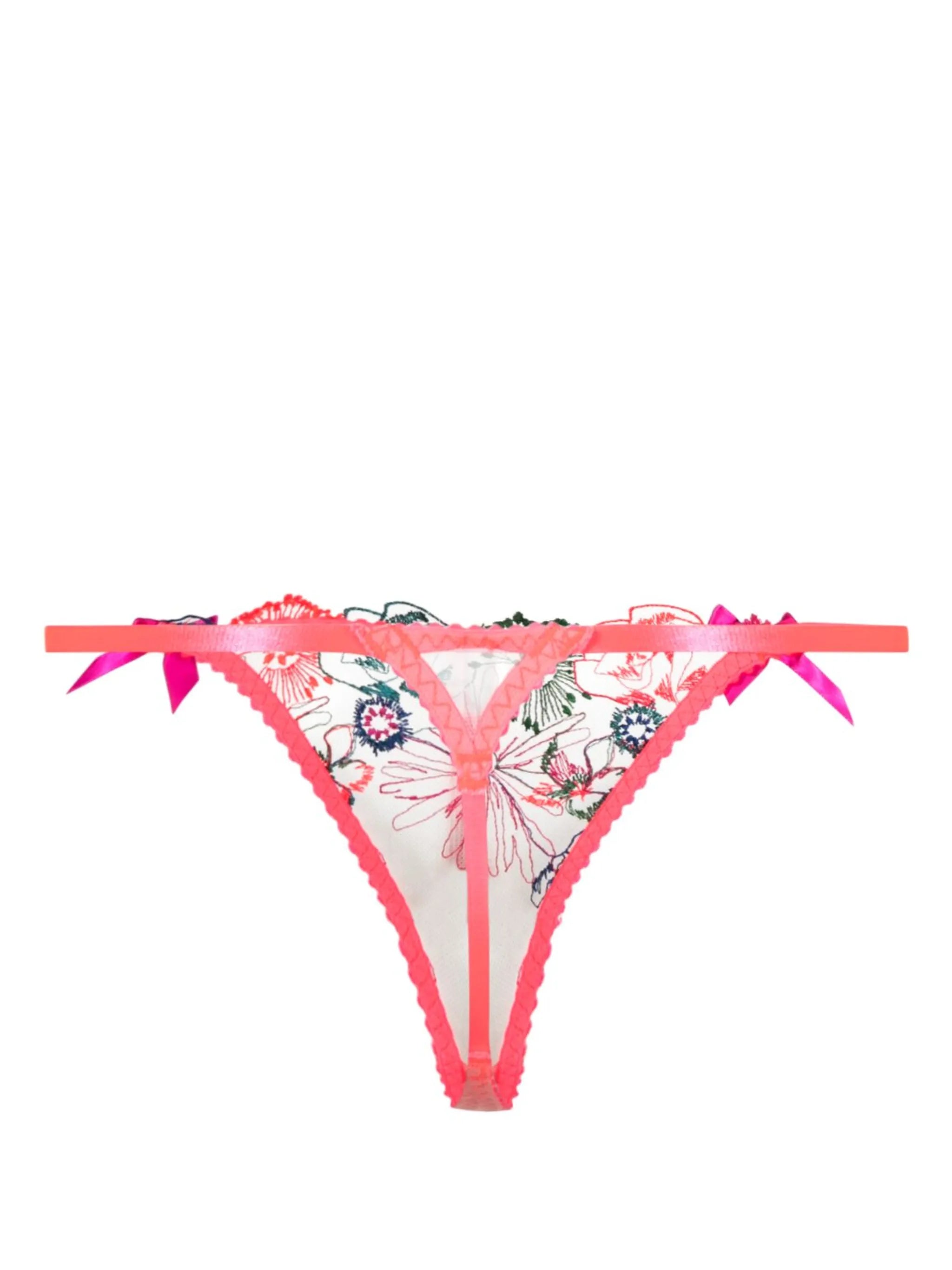 Zuri floral-embroidered lurex tulle thong