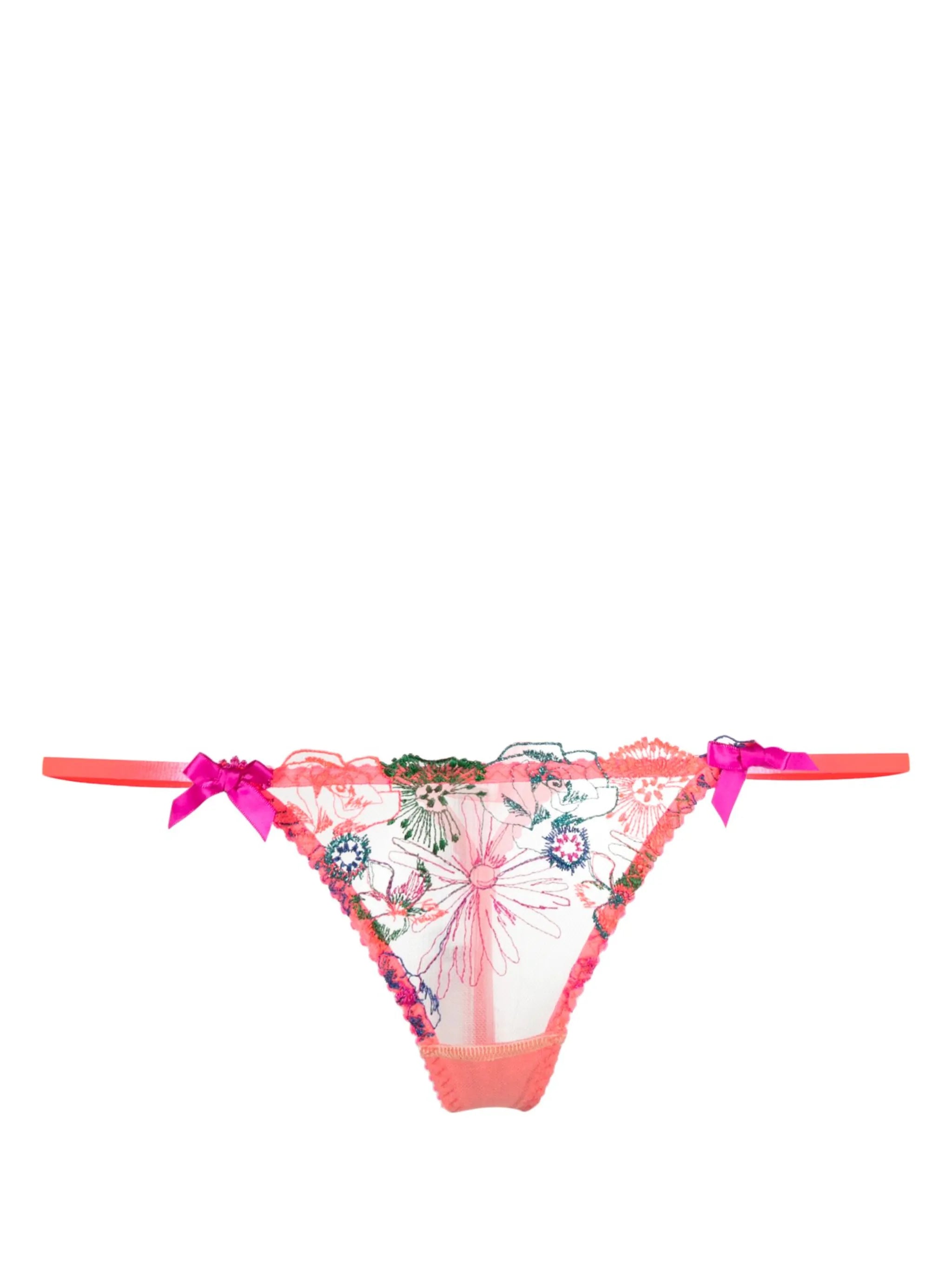 Zuri floral-embroidered lurex tulle thong