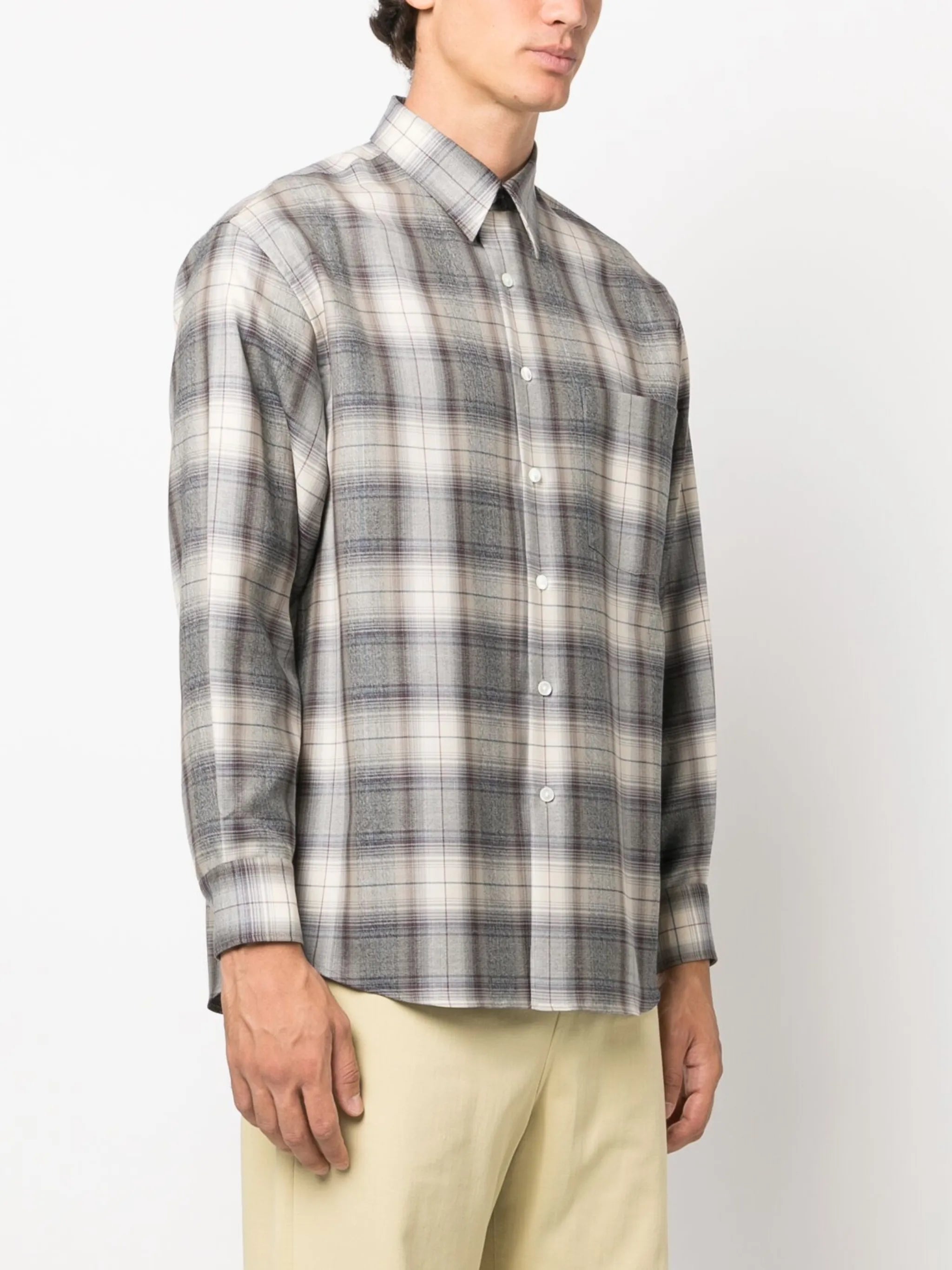 light wool plaid-check shirt