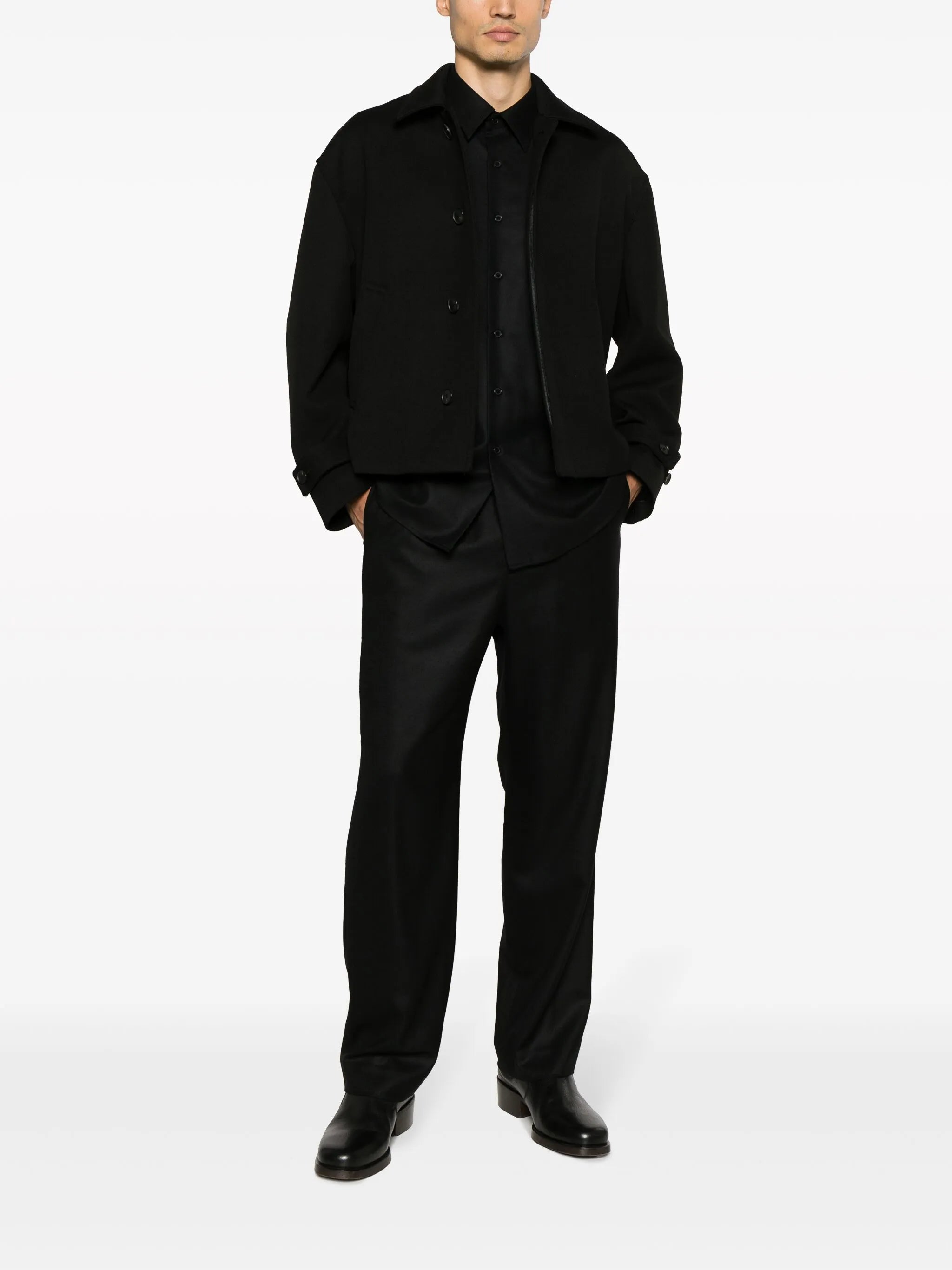 straight-leg wool trousers