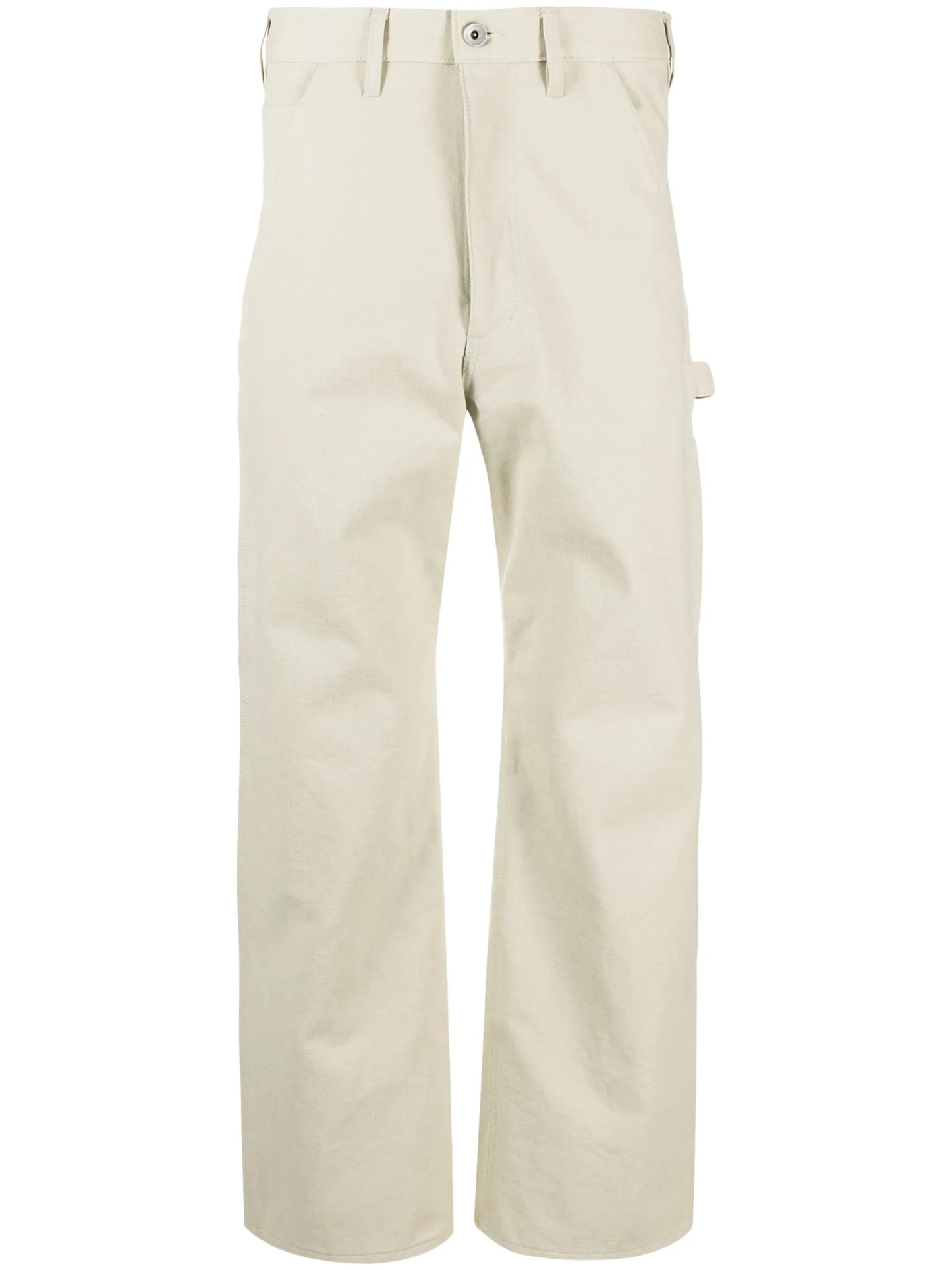washed canvas straight-leg trousers
