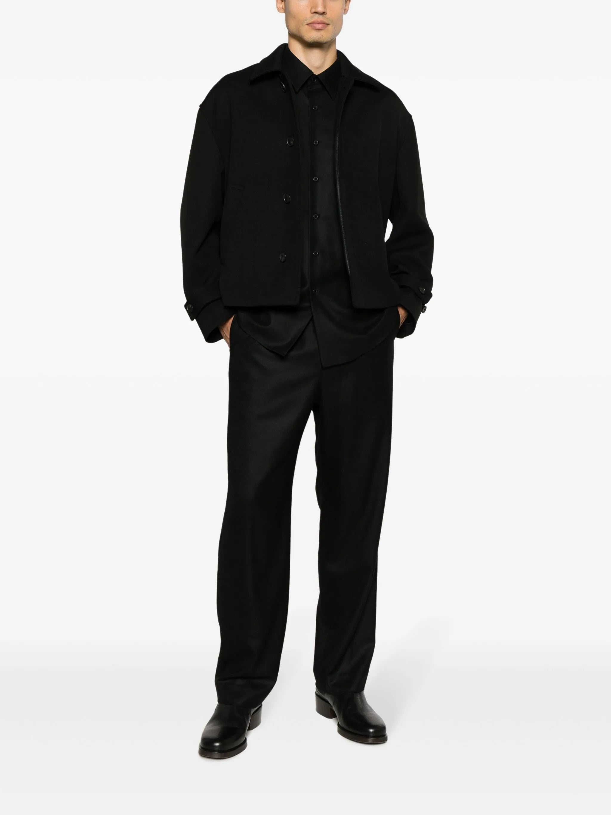 spread-collar wool jacket