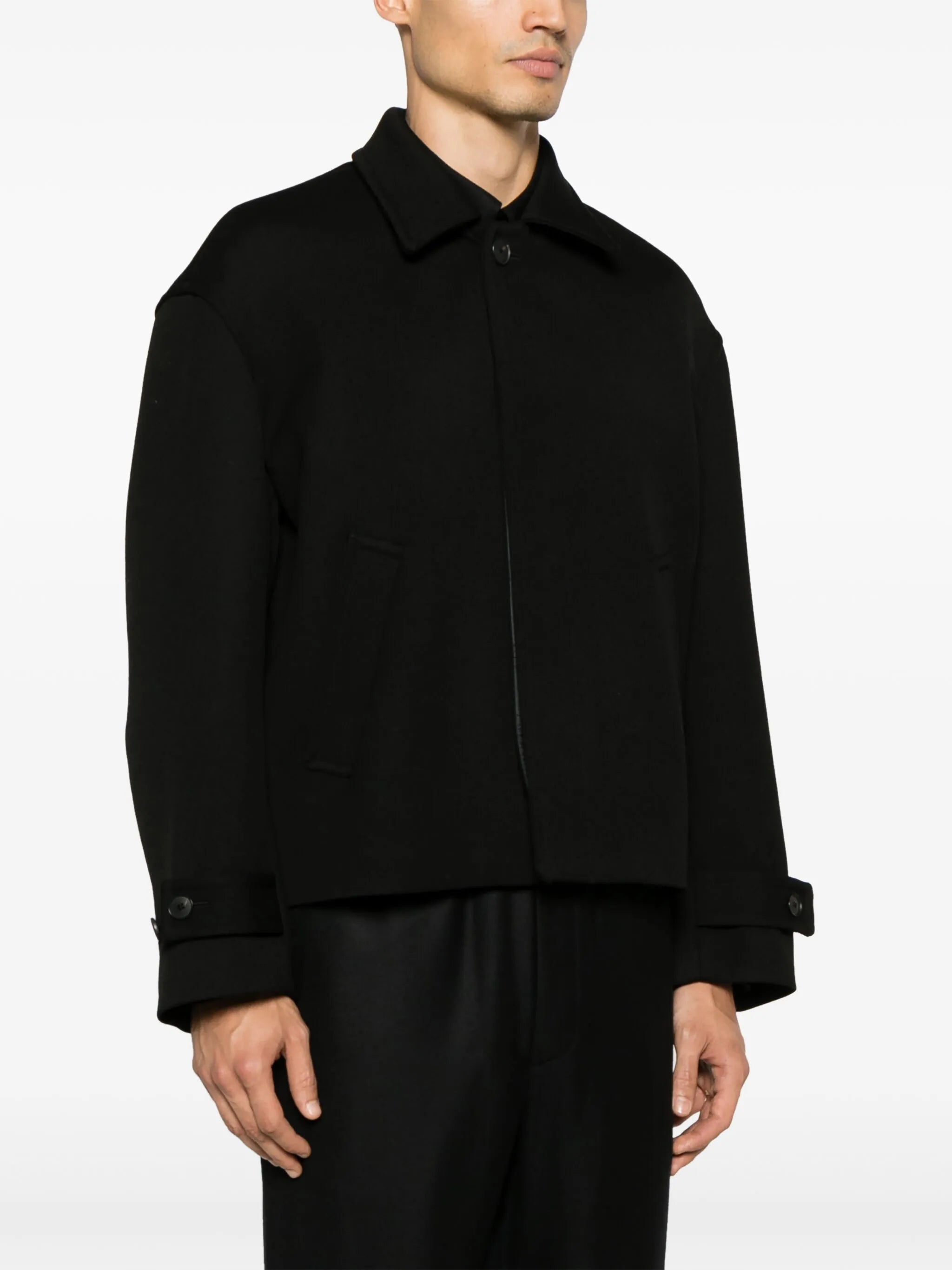 spread-collar wool jacket