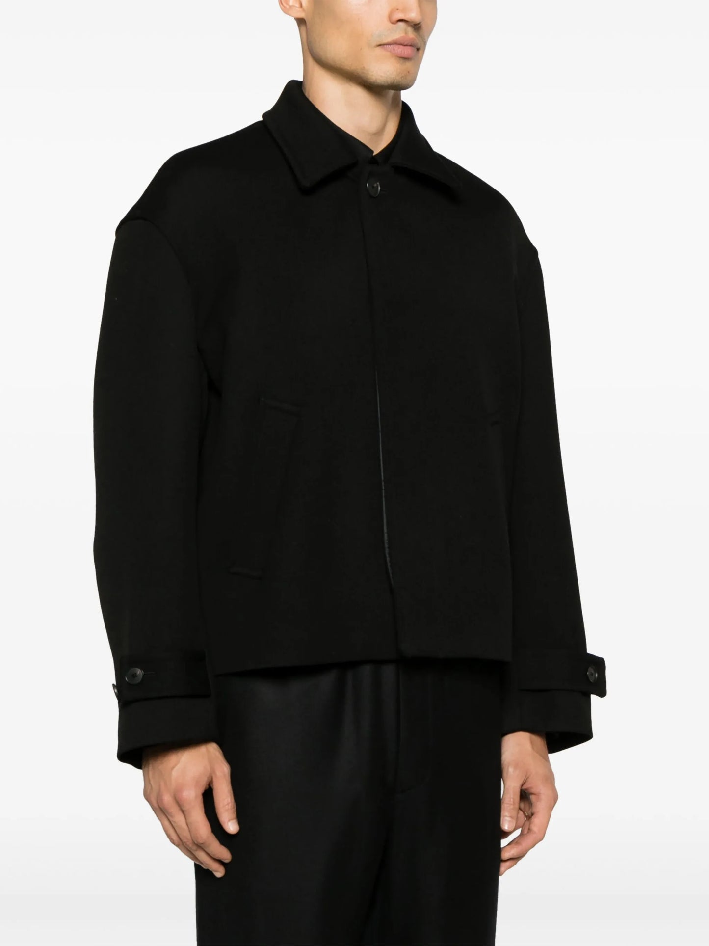 spread-collar wool jacket