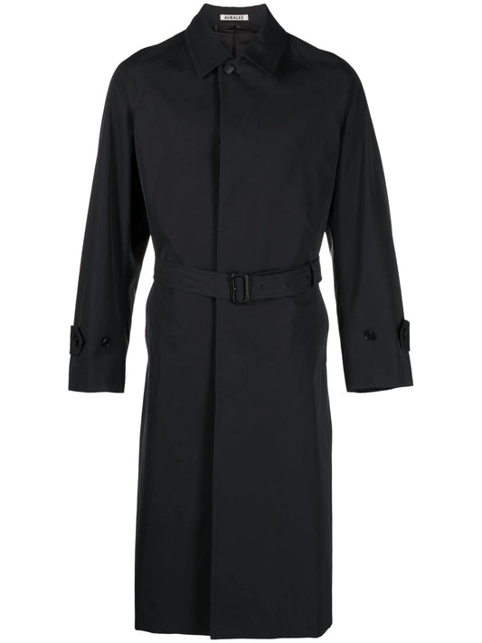 belted button-up cotton coat