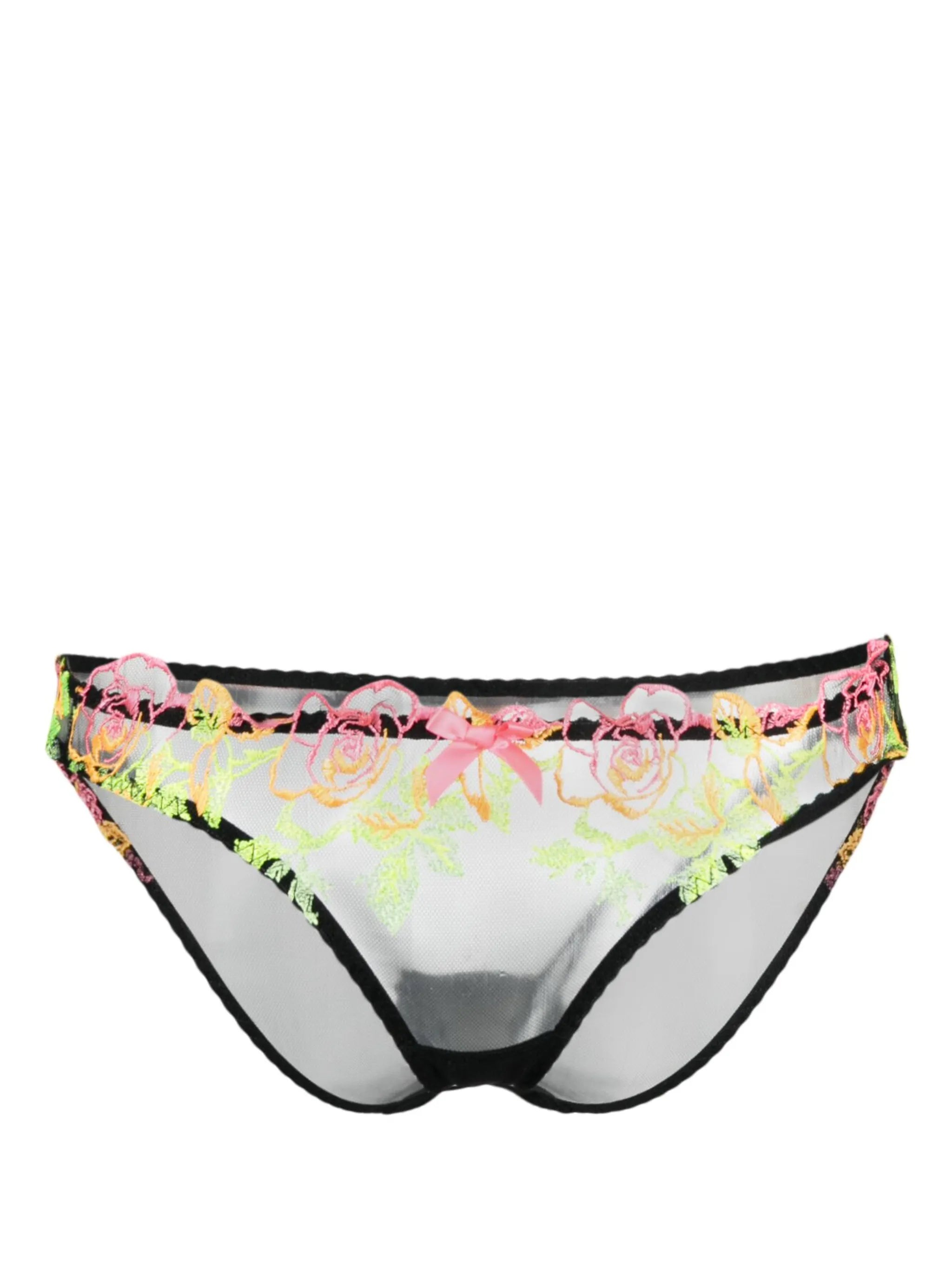 Callypso floral-embroidered tulle briefs
