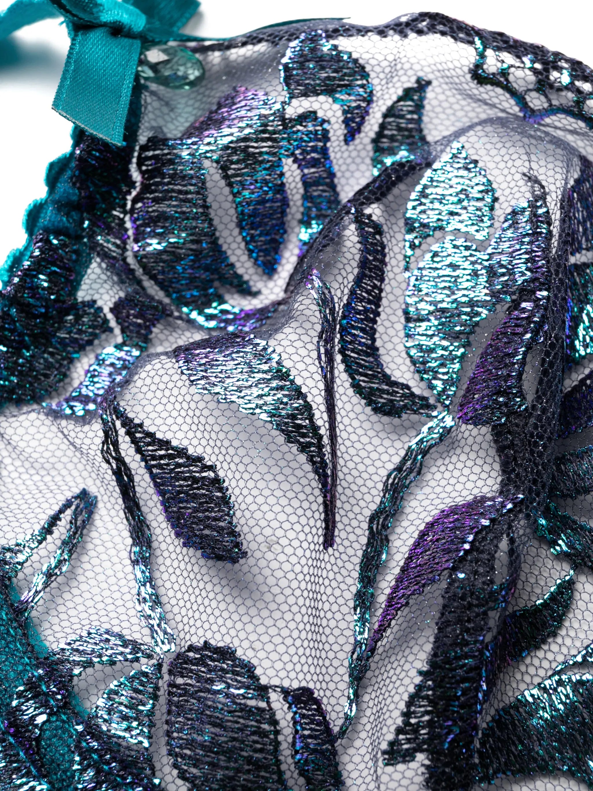 Sparkle floral-motif mesh bra