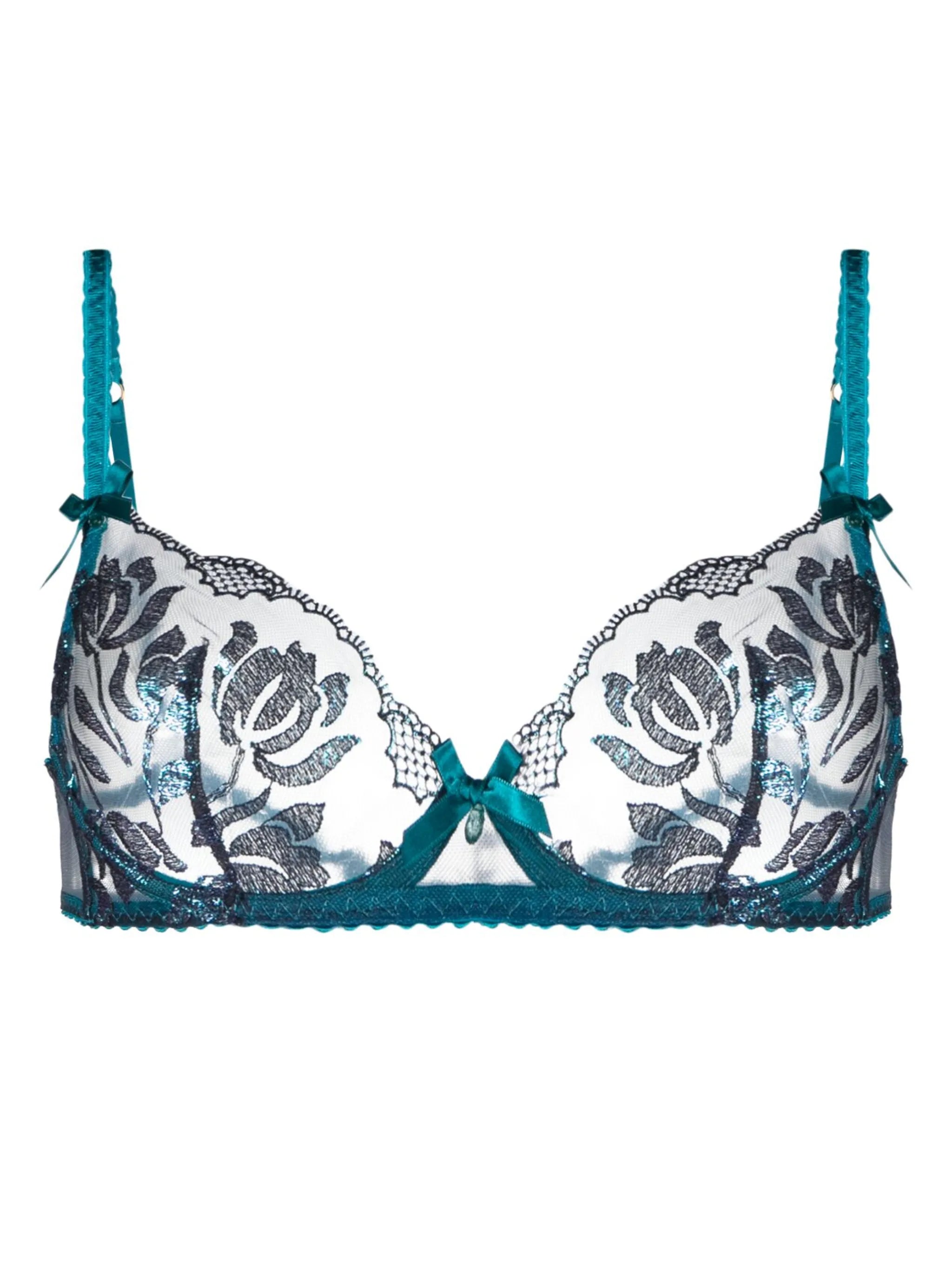 Sparkle floral-motif mesh bra