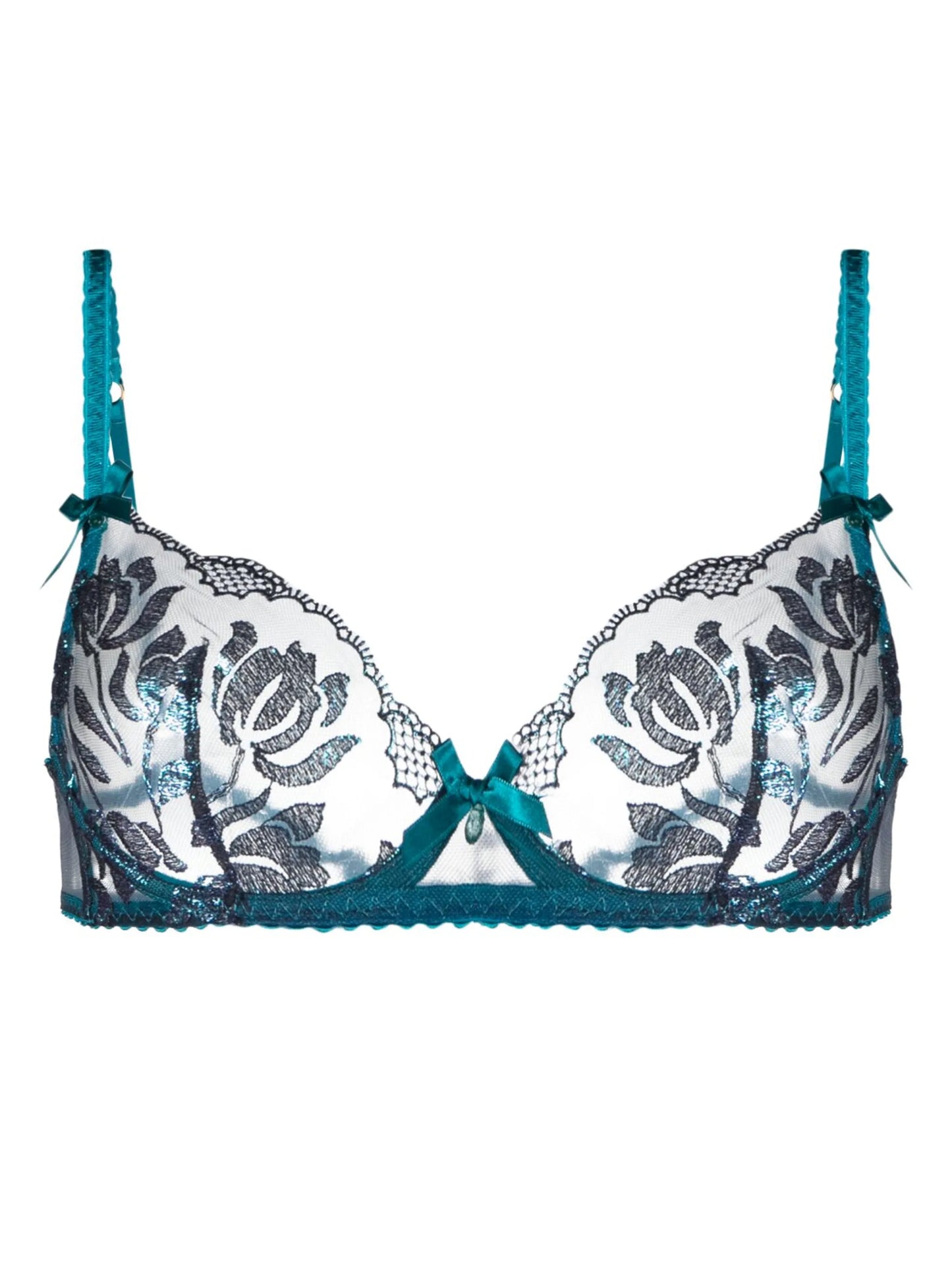 Sparkle floral-motif mesh bra