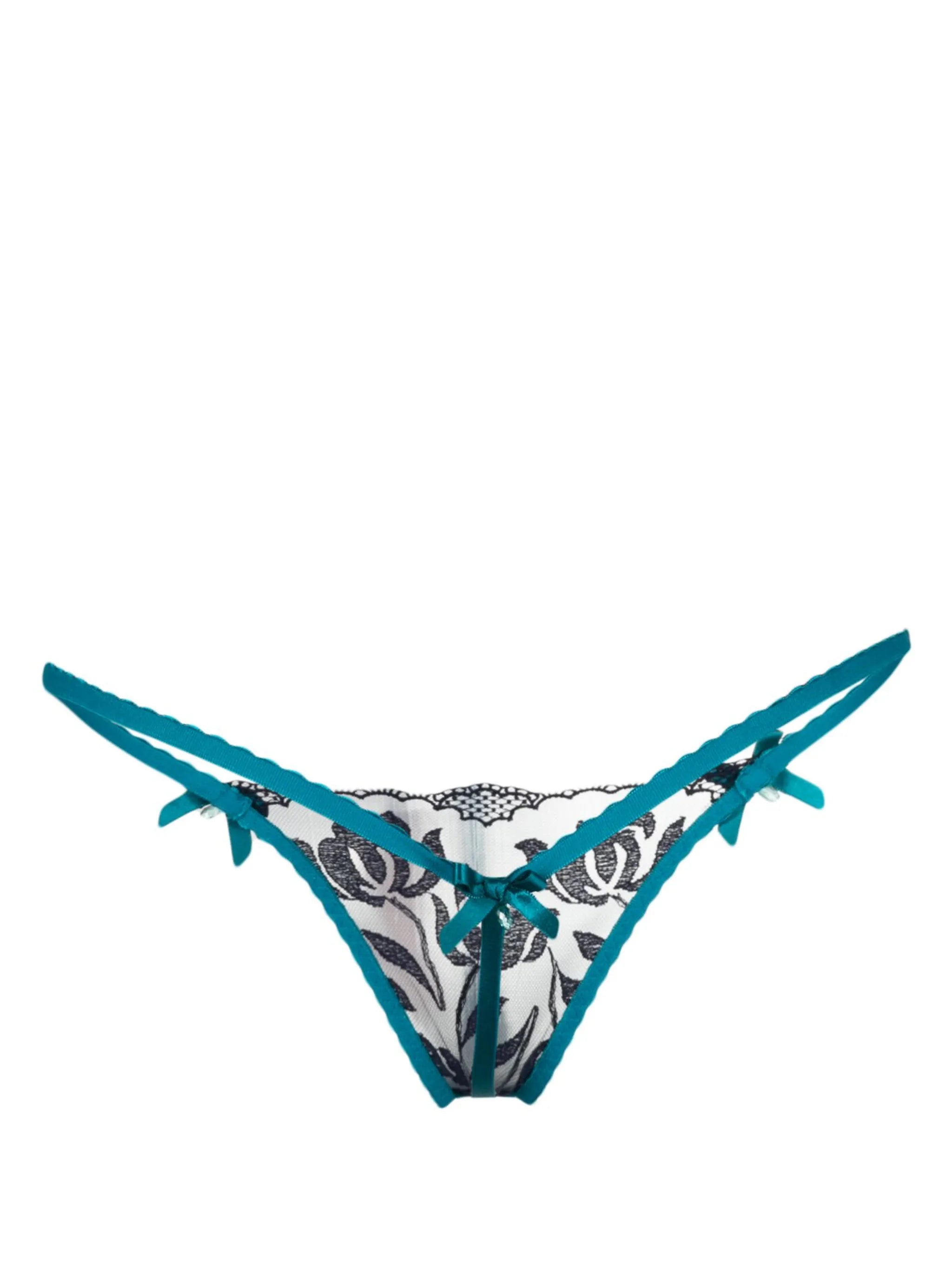 Sparkle floral-embroidered tulle thong