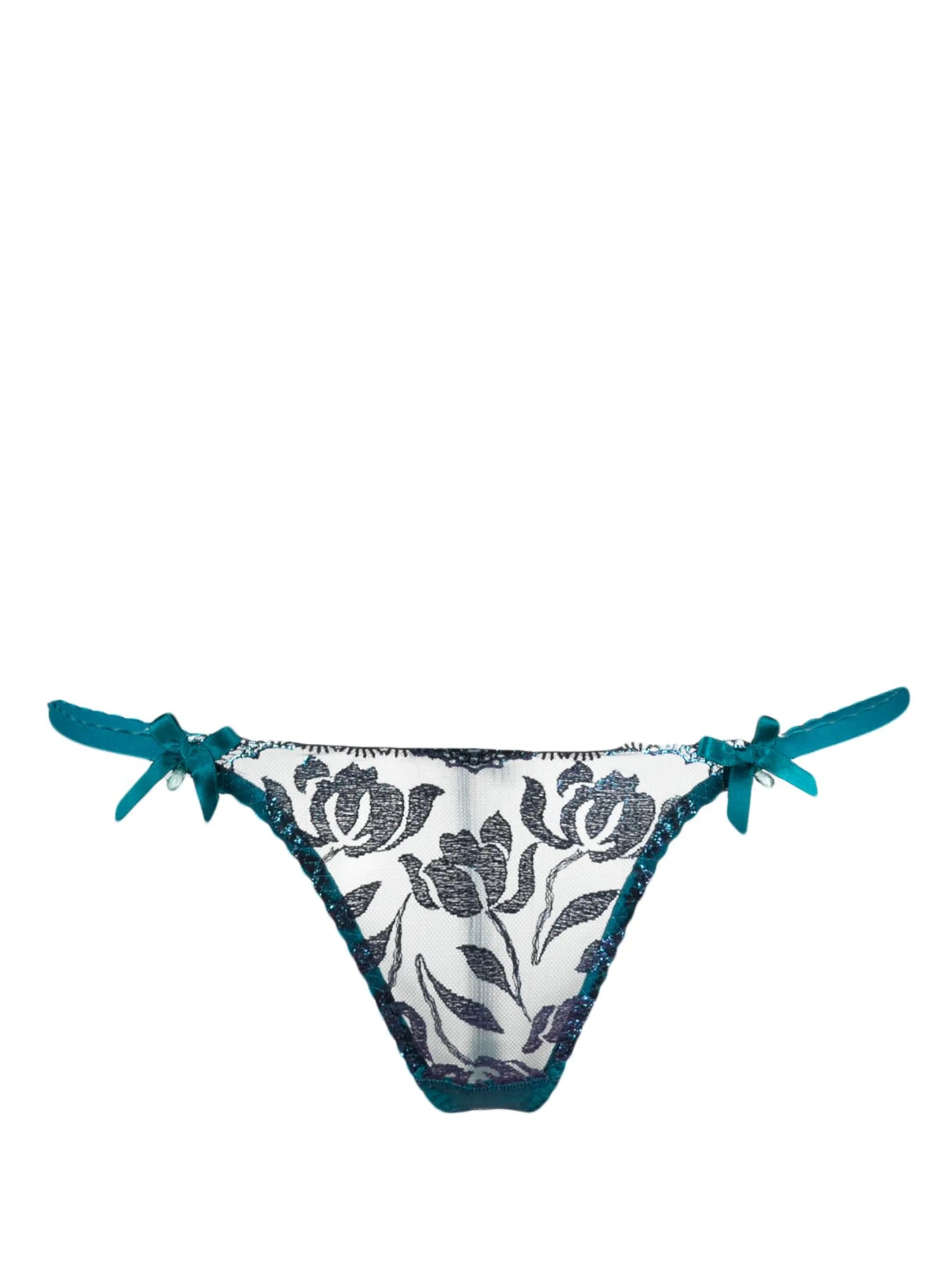 Sparkle floral-embroidered tulle thong