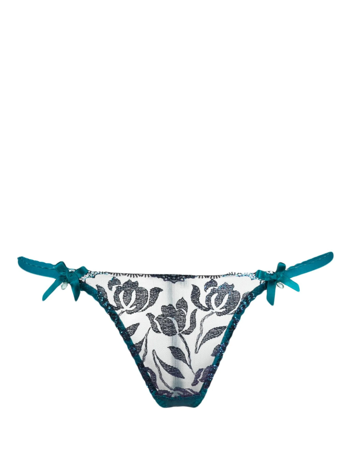 Sparkle floral-embroidered tulle thong