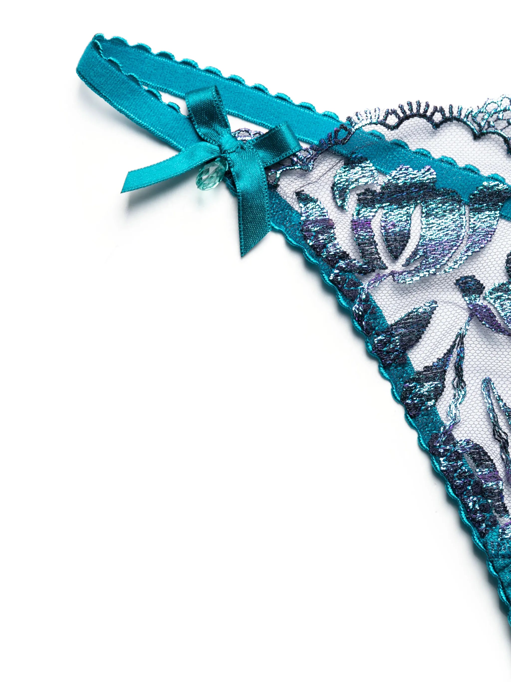 Sparkle floral-embroidered tulle thong