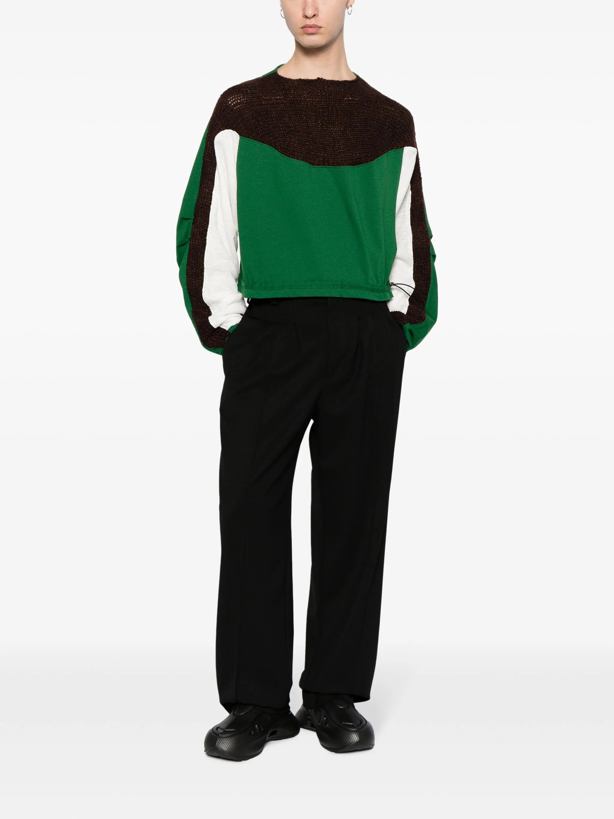 long-sleeve knitted-panel jumper