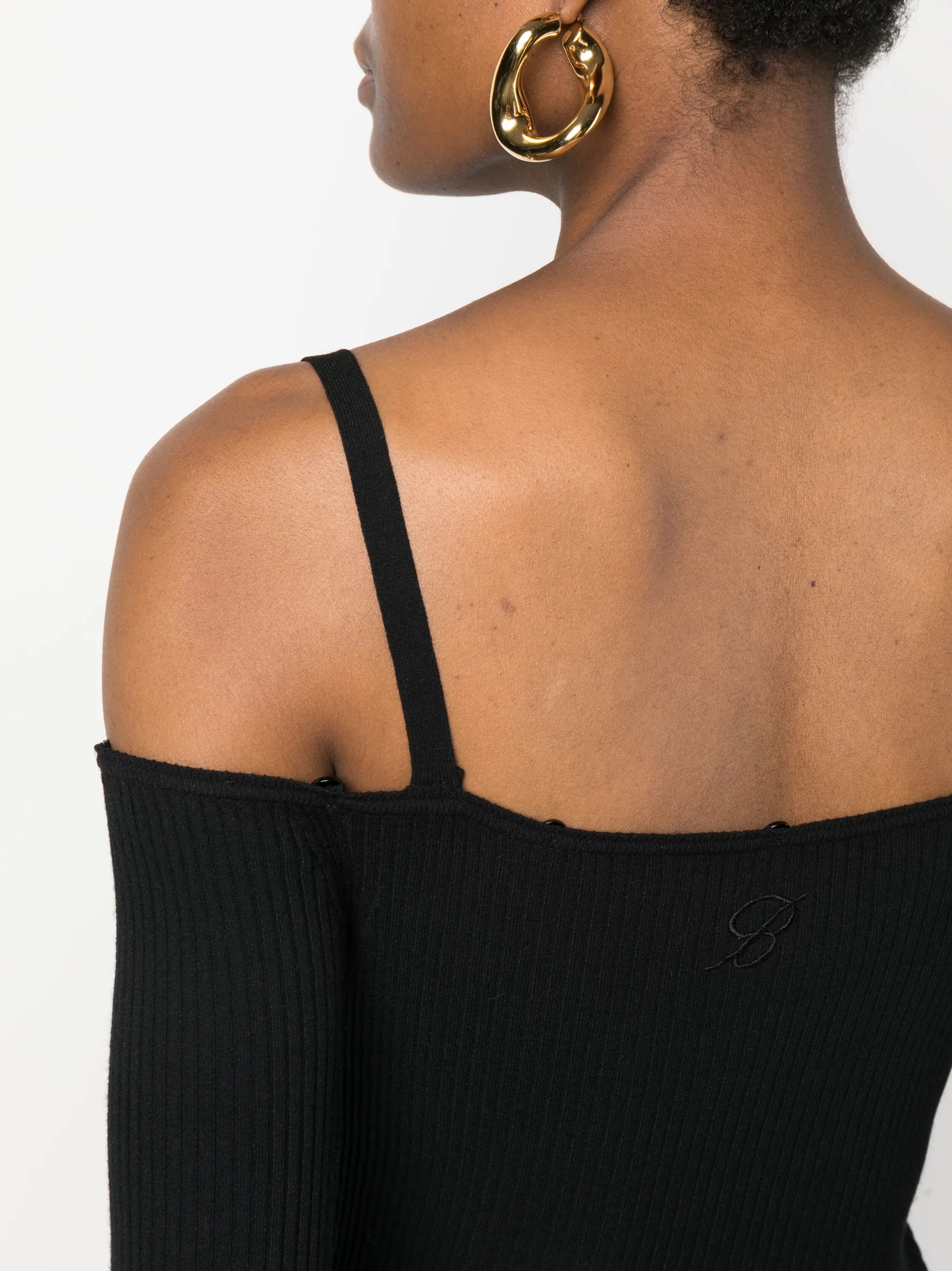 faux-fur trim off-shoulder jumper