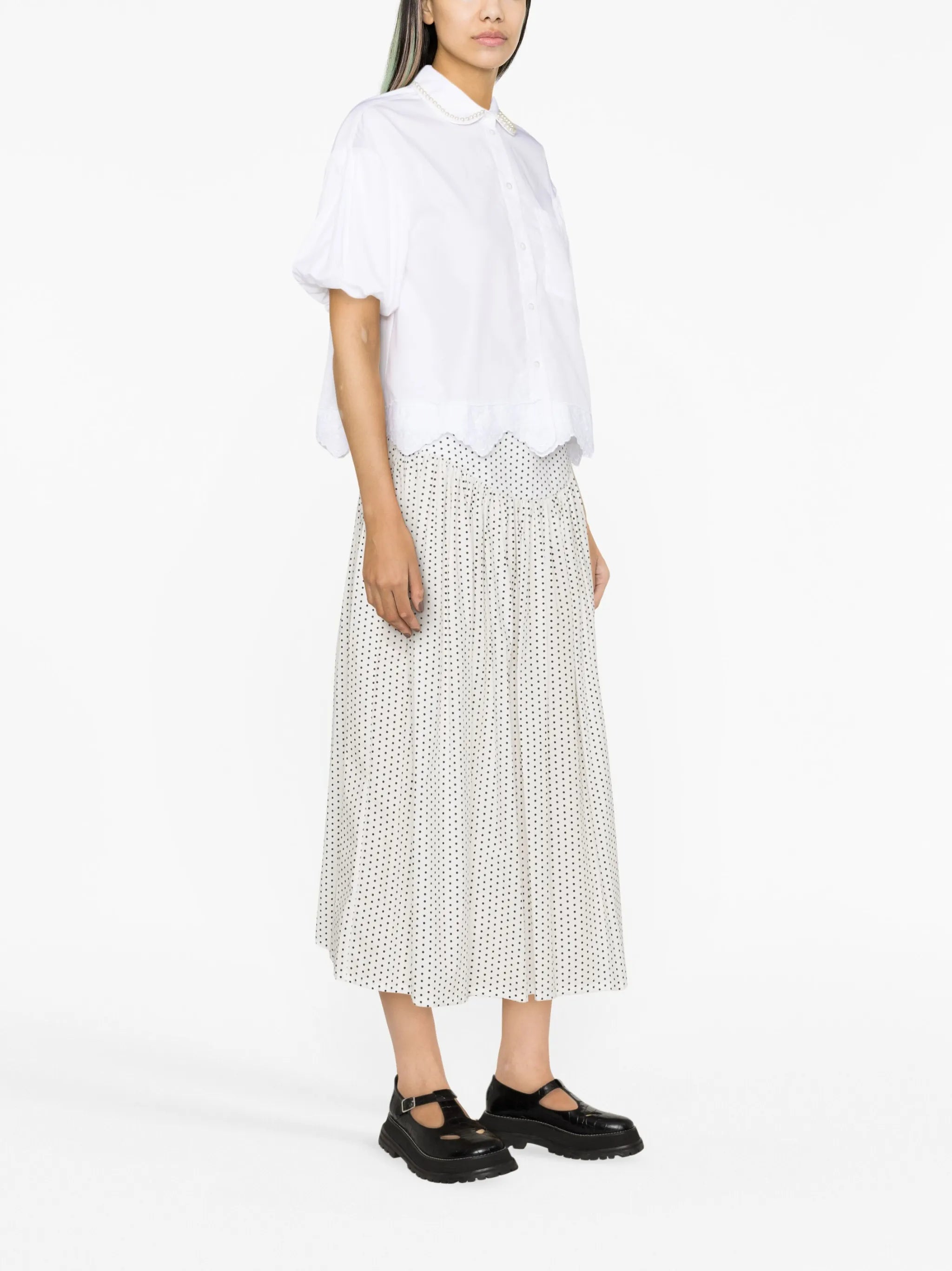 faux pearl-embellished cotton shirt