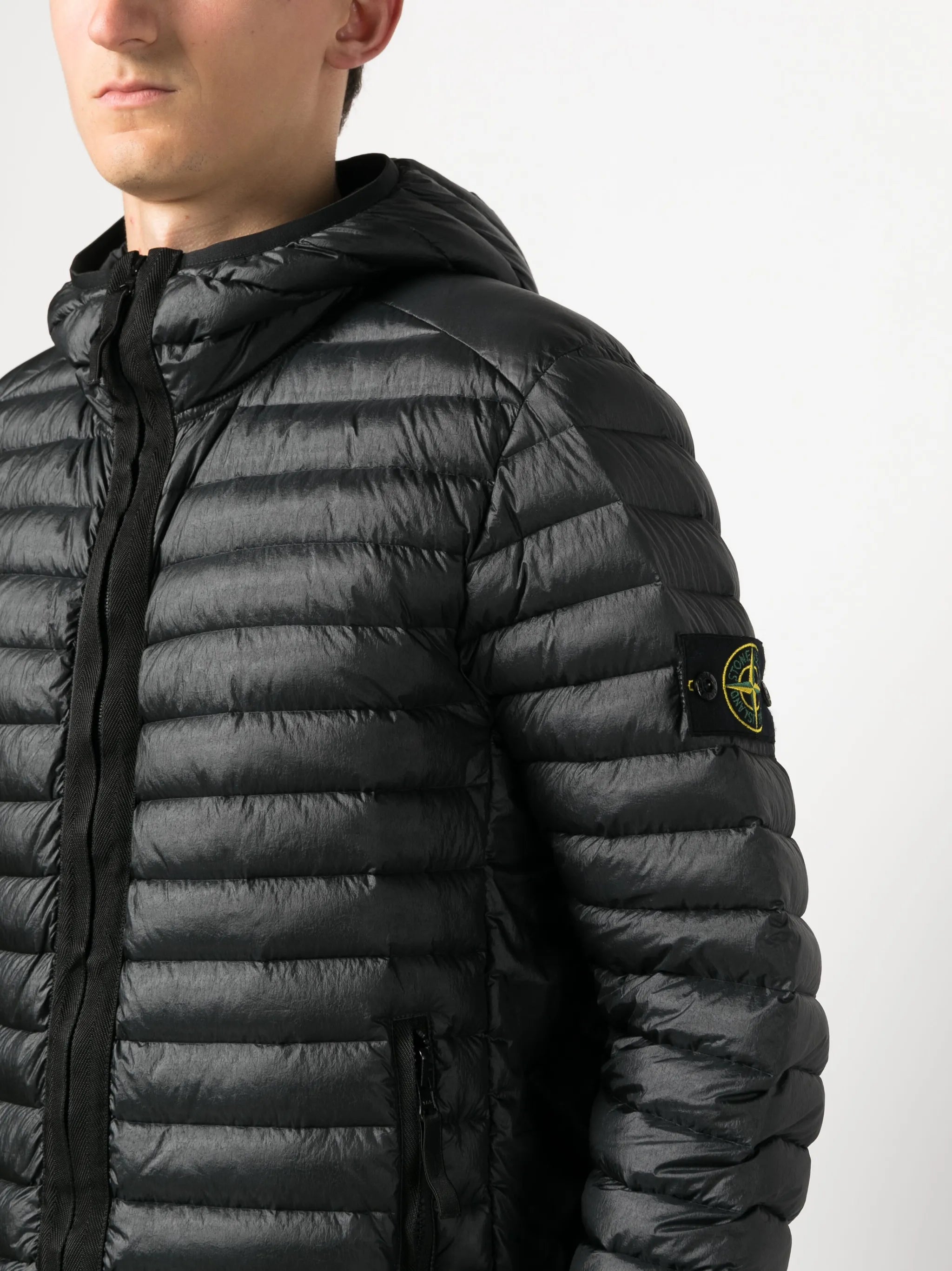 Compass-patch hooded padded jacket