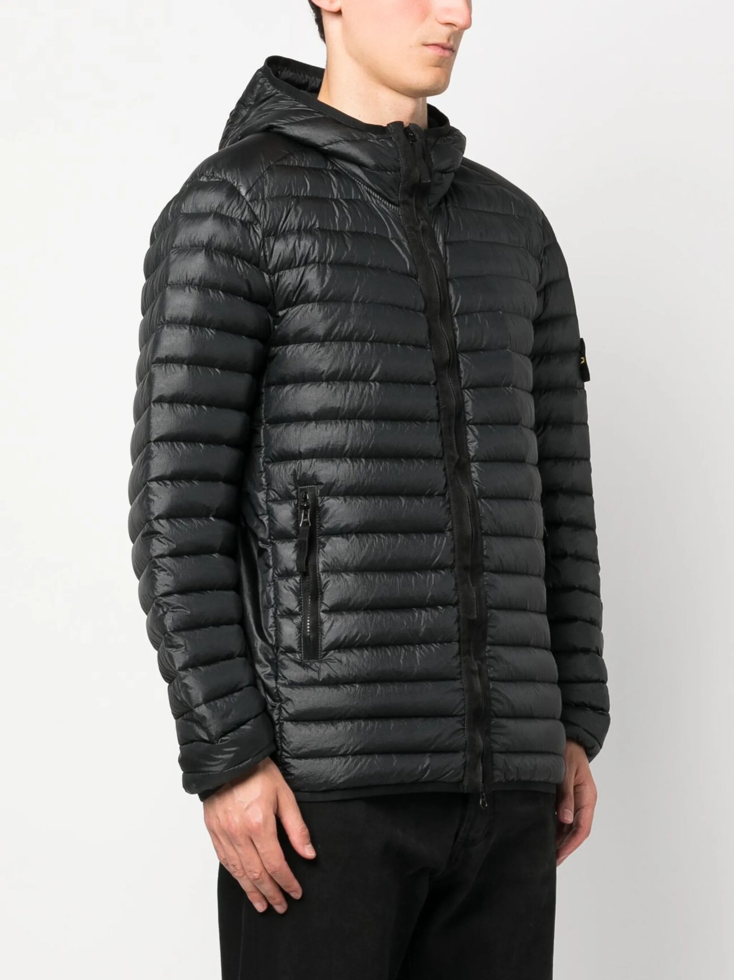 Compass-patch hooded padded jacket
