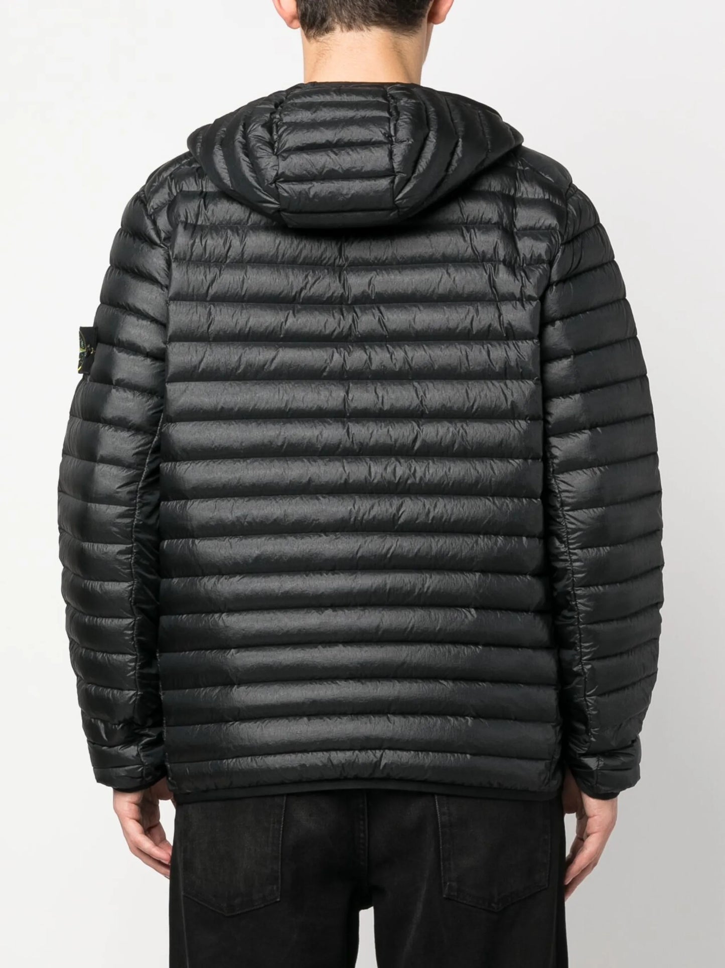 Compass-patch hooded padded jacket