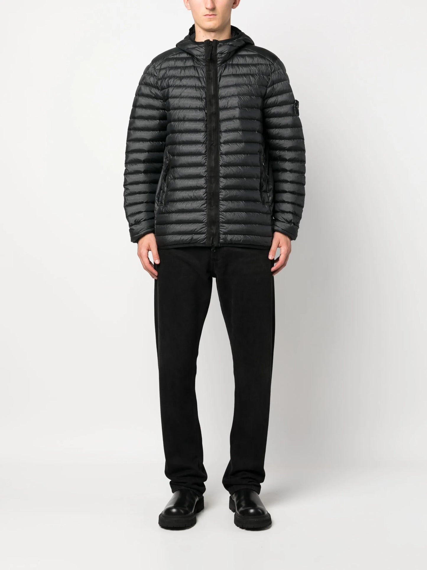 Compass-patch hooded padded jacket