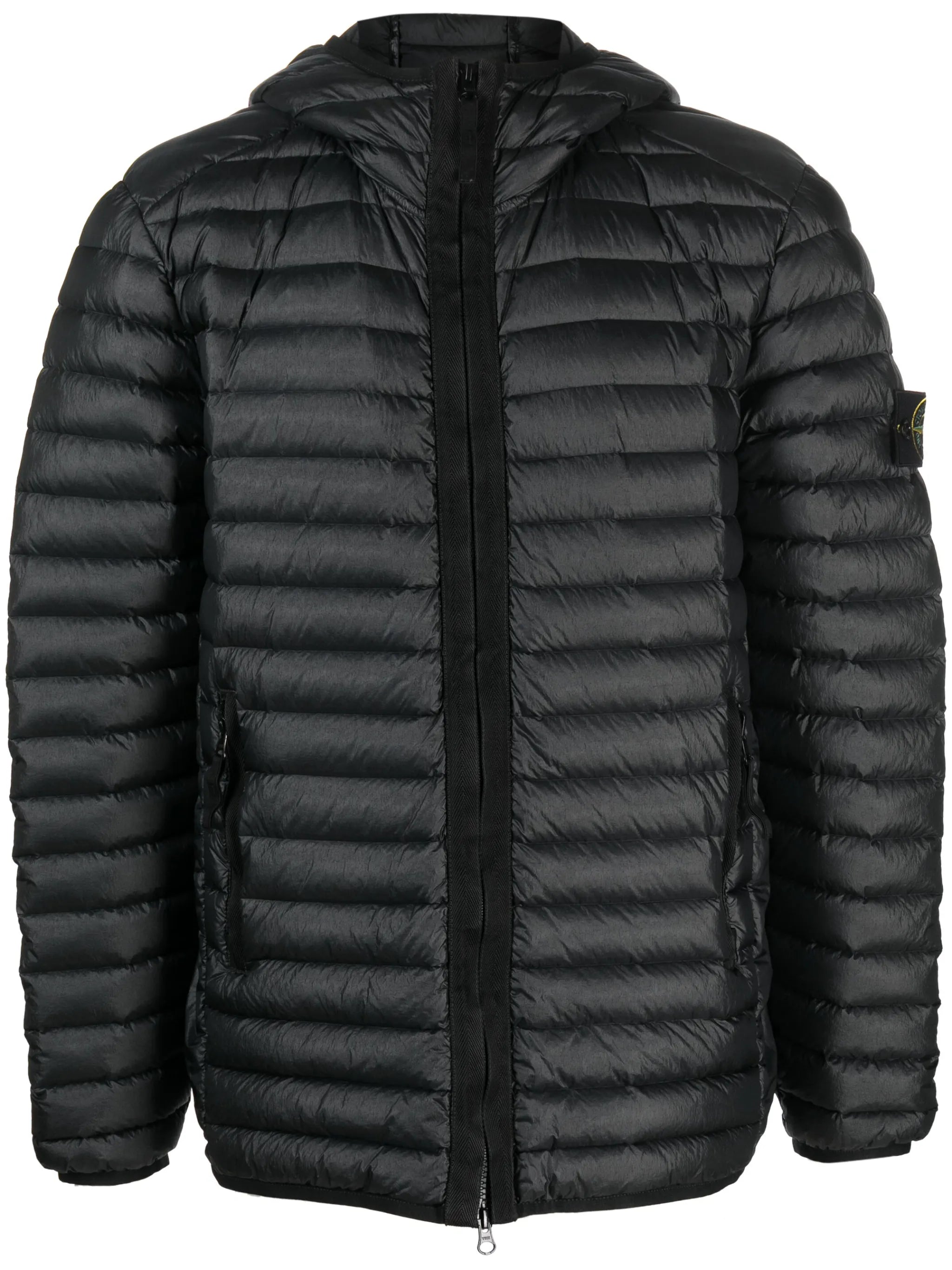 Compass-patch hooded padded jacket