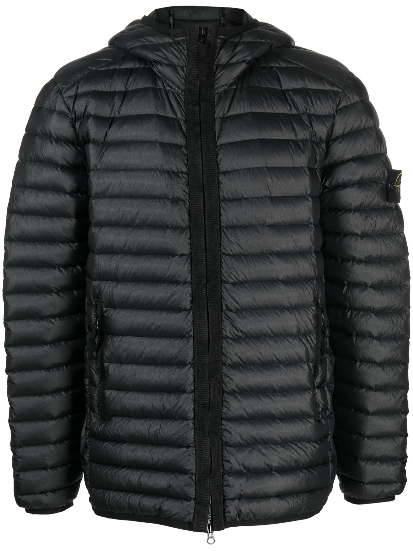 Compass-patch hooded padded jacket