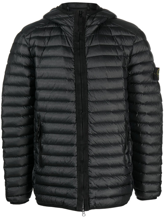 Compass-patch hooded padded jacket