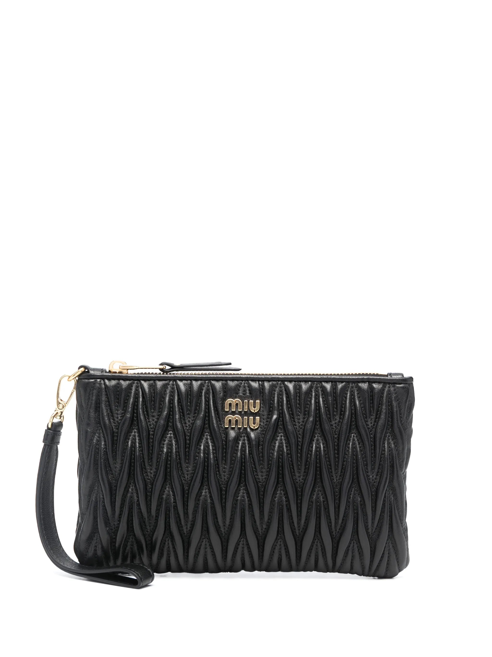 logo-lettering matelassé clutch bag