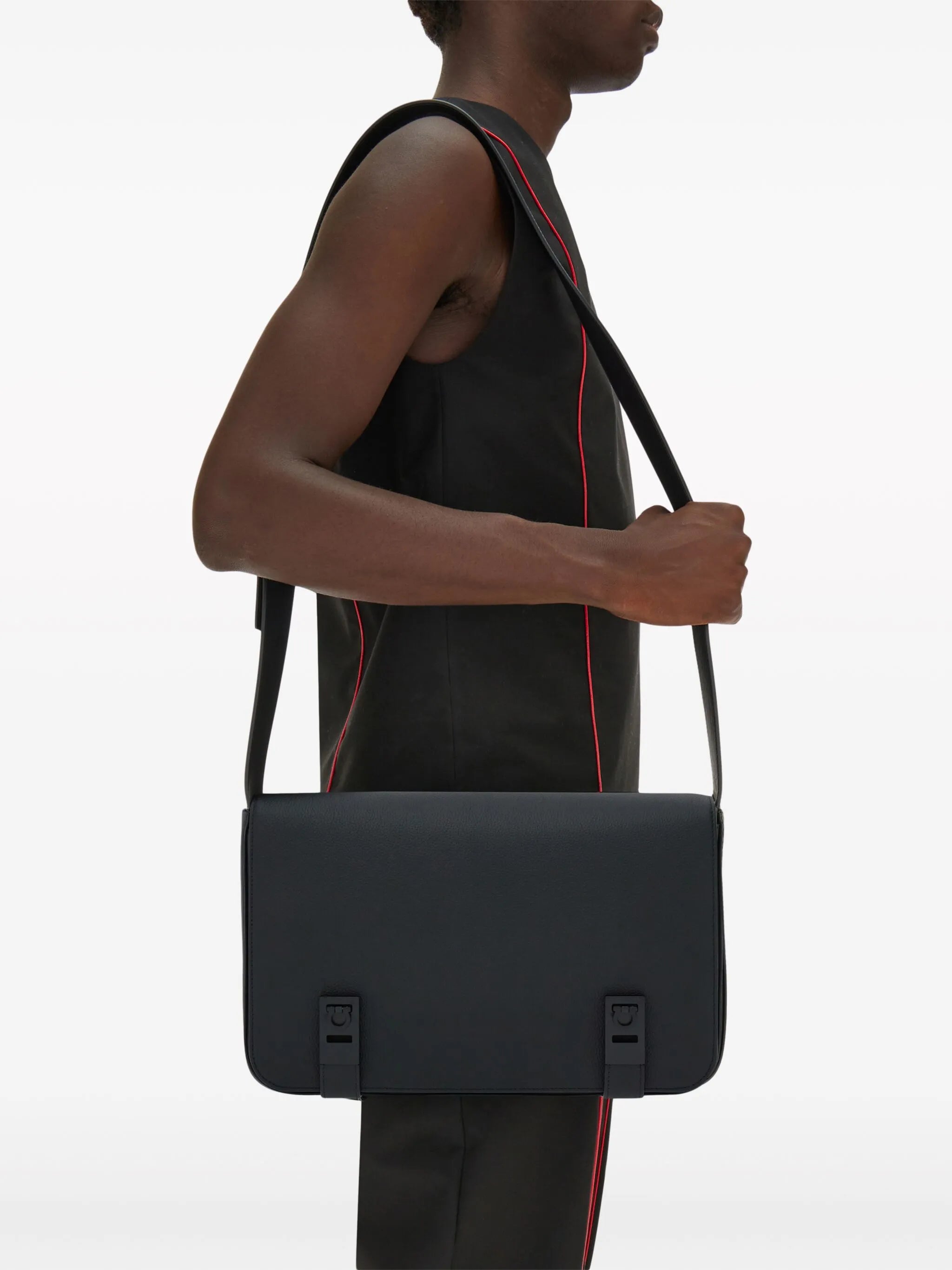 Gancini-plaque leather messenger bag