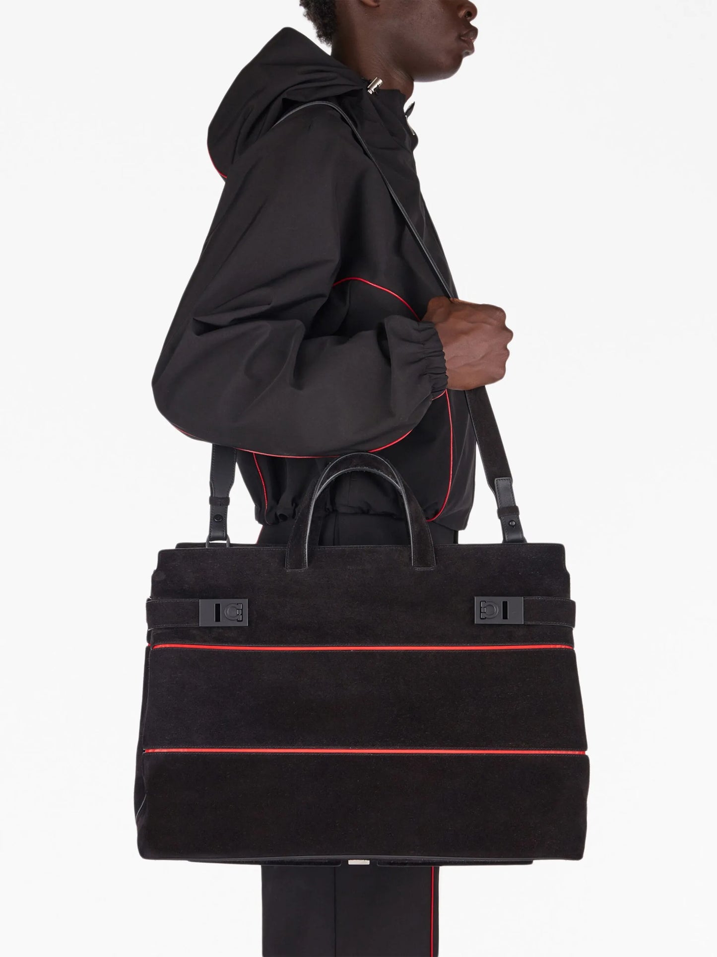 Gancini-plaque suede tote bag