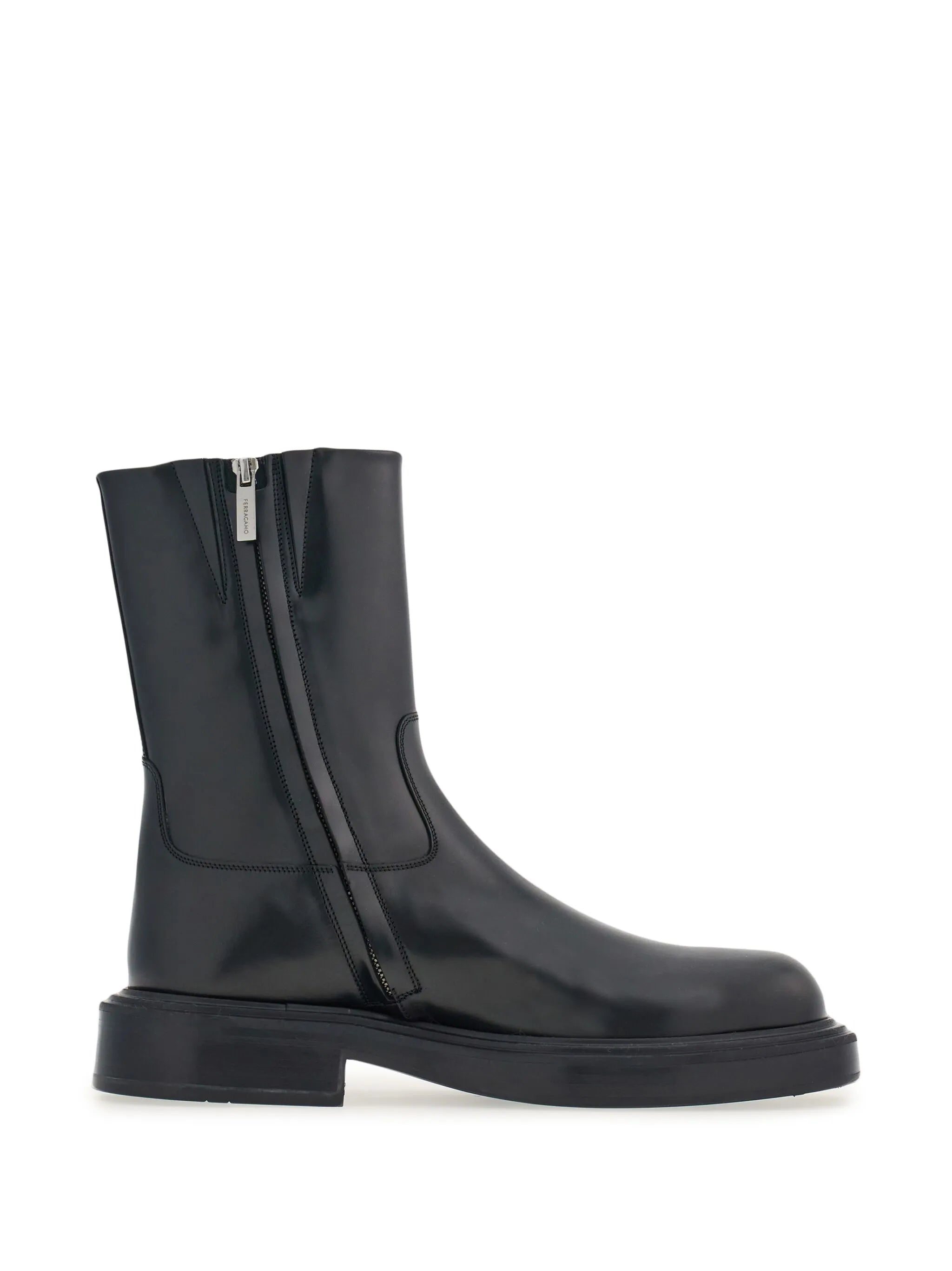 panelled patent-leather ankle boots