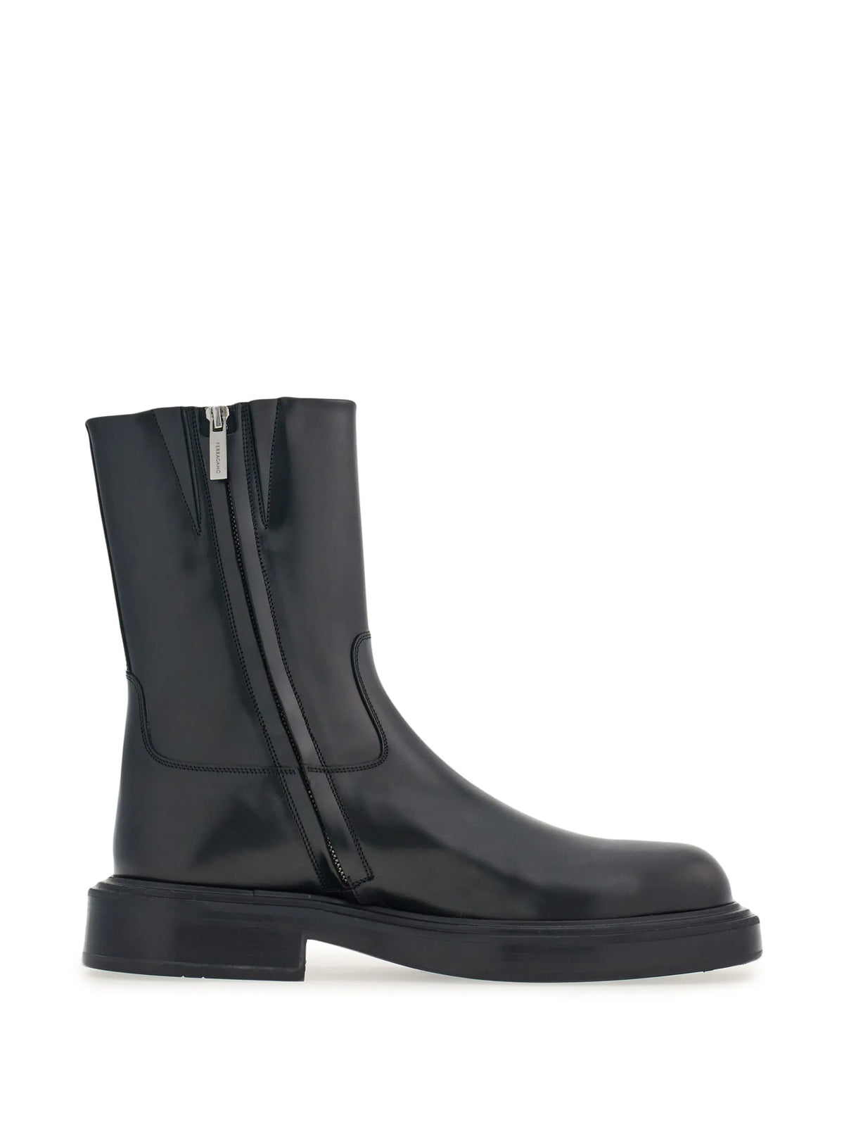 panelled patent-leather ankle boots