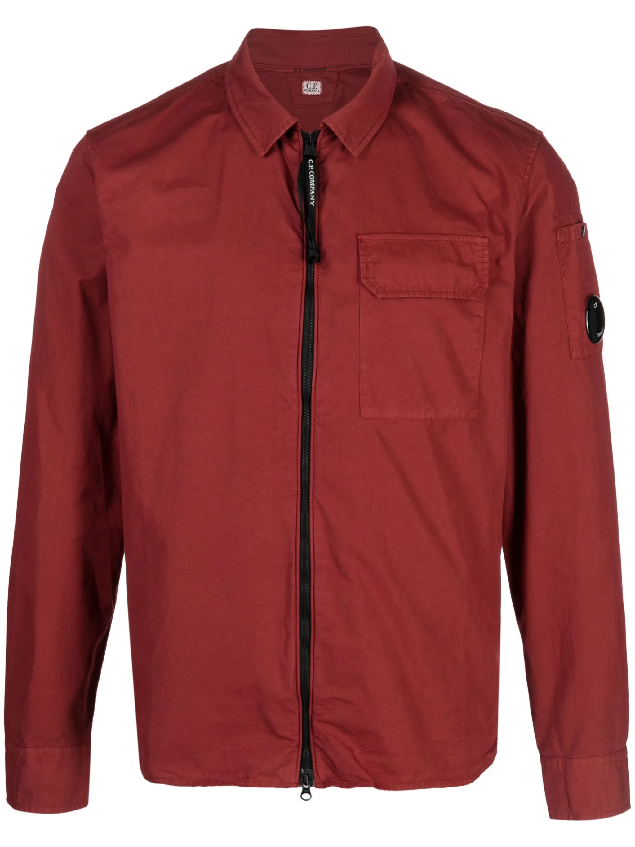 Lens-detail zip-up shirt