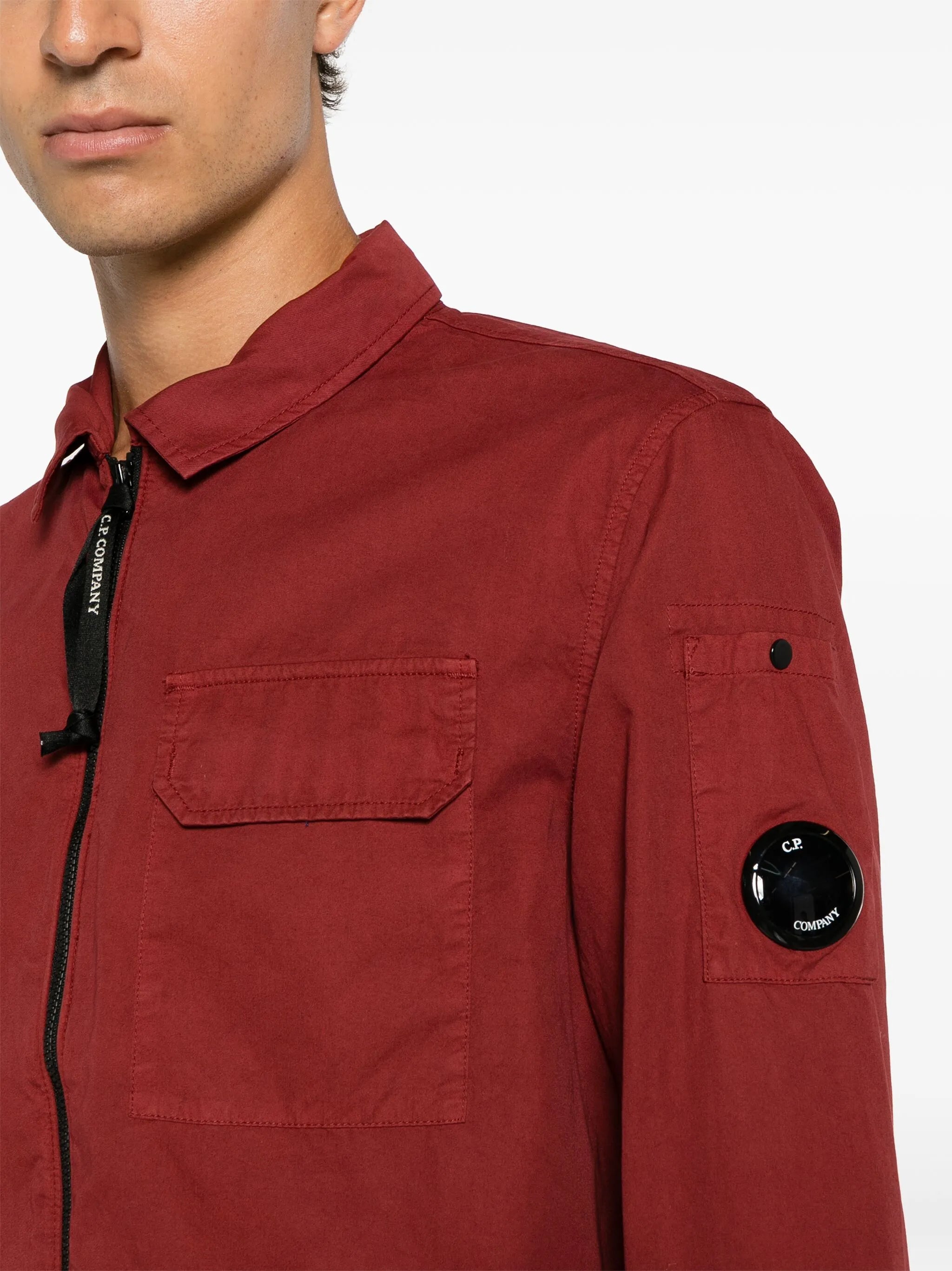 Lens-detail zip-up shirt