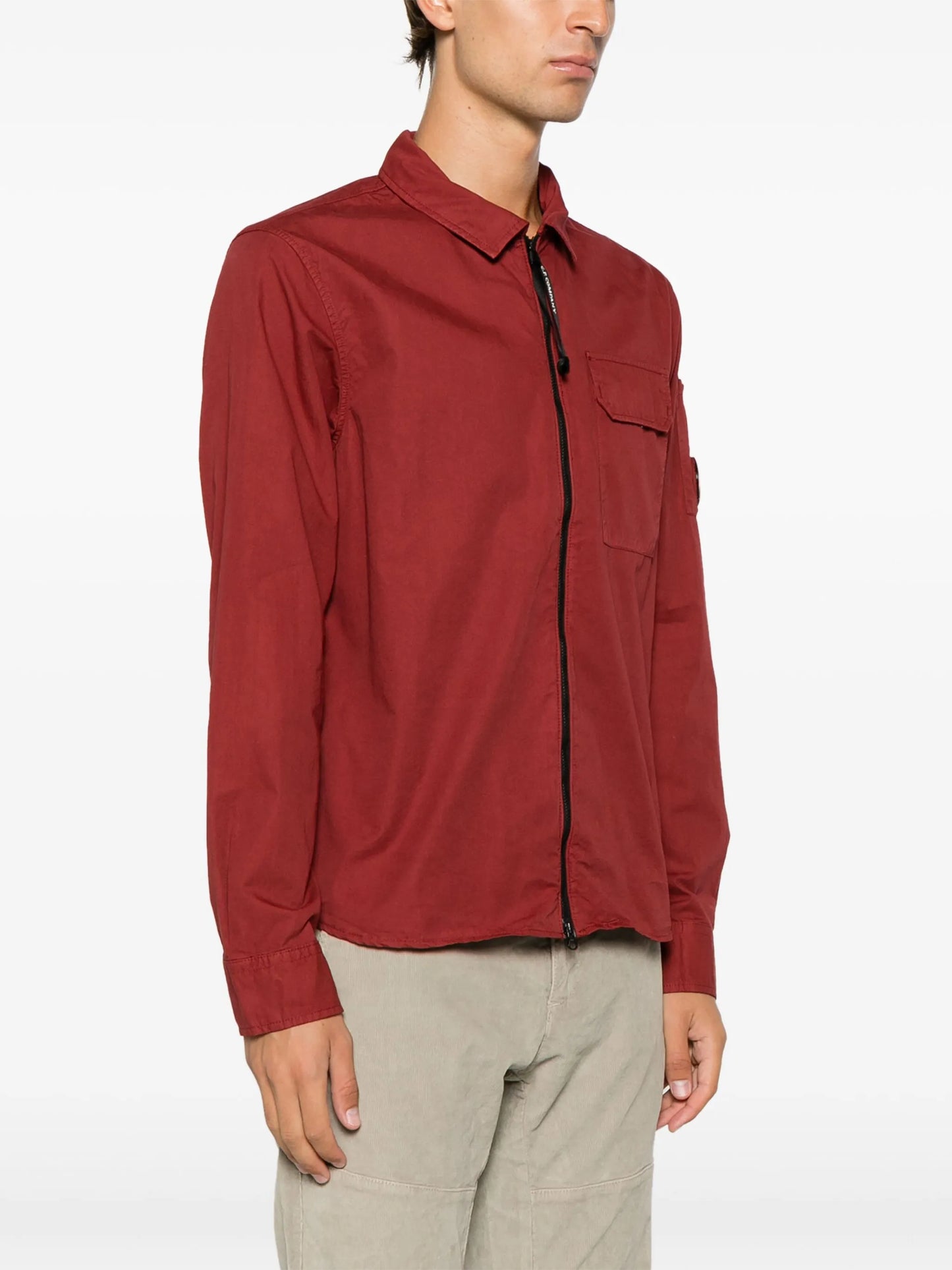 Lens-detail zip-up shirt