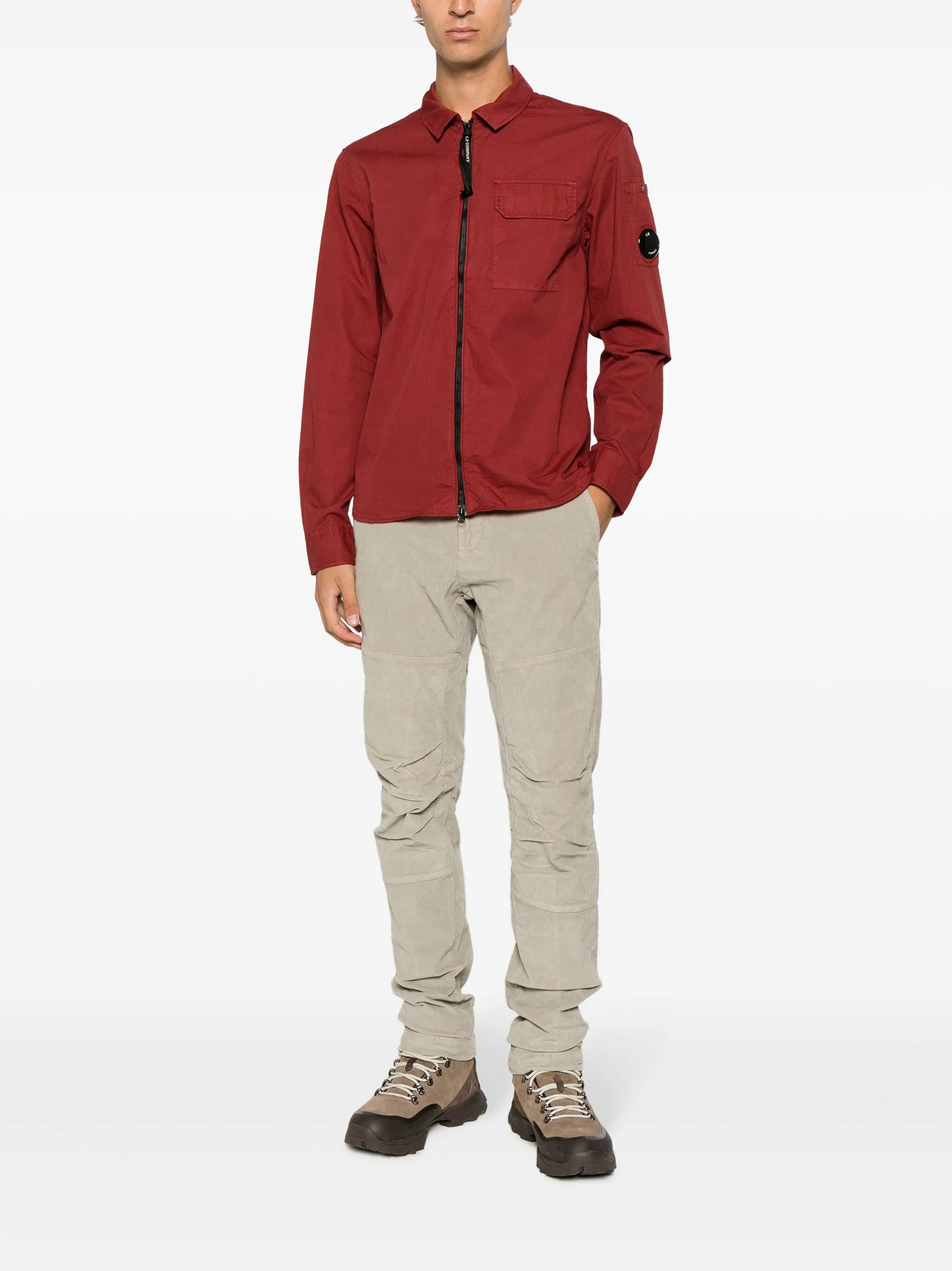 Lens-detail zip-up shirt