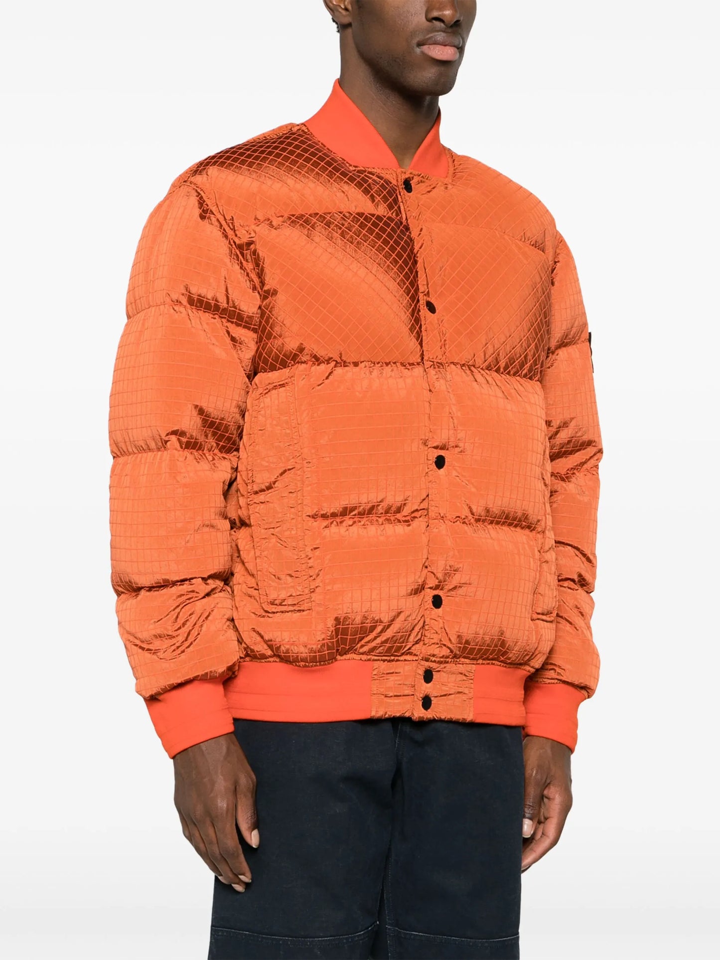 Compass-motif padded bomber jacket