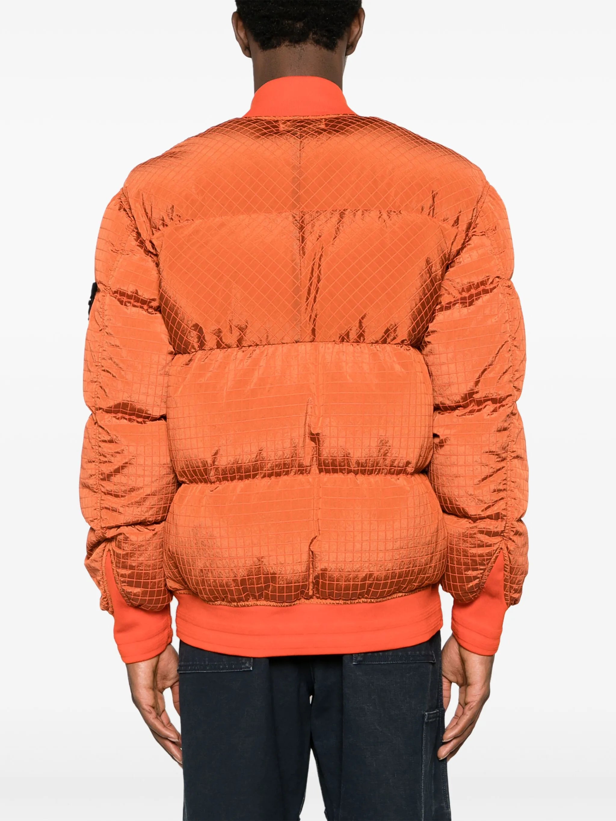 Compass-motif padded bomber jacket