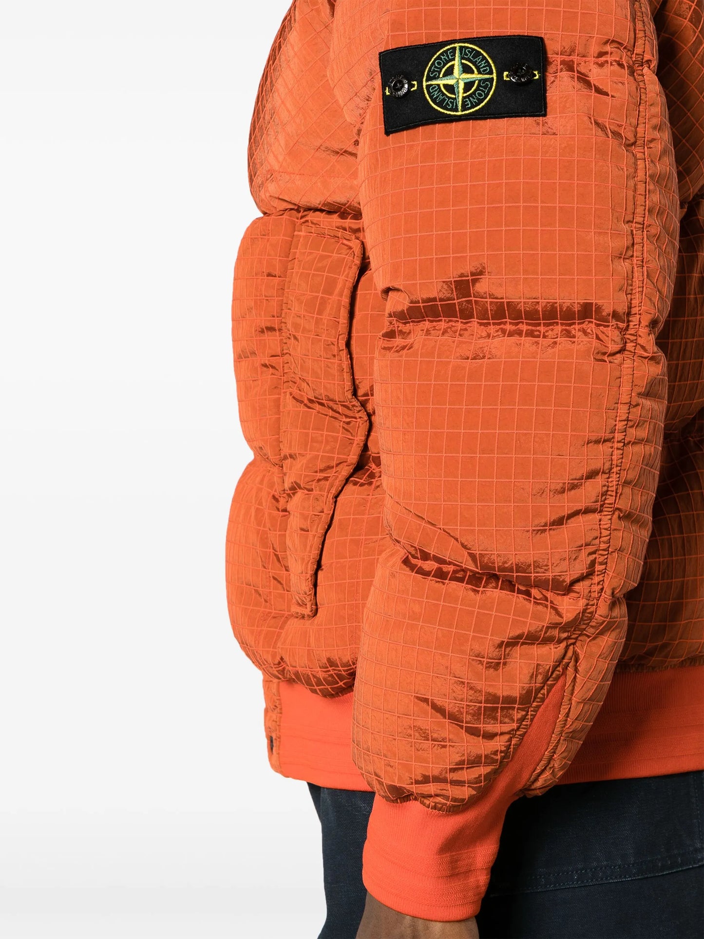 Compass-motif padded bomber jacket