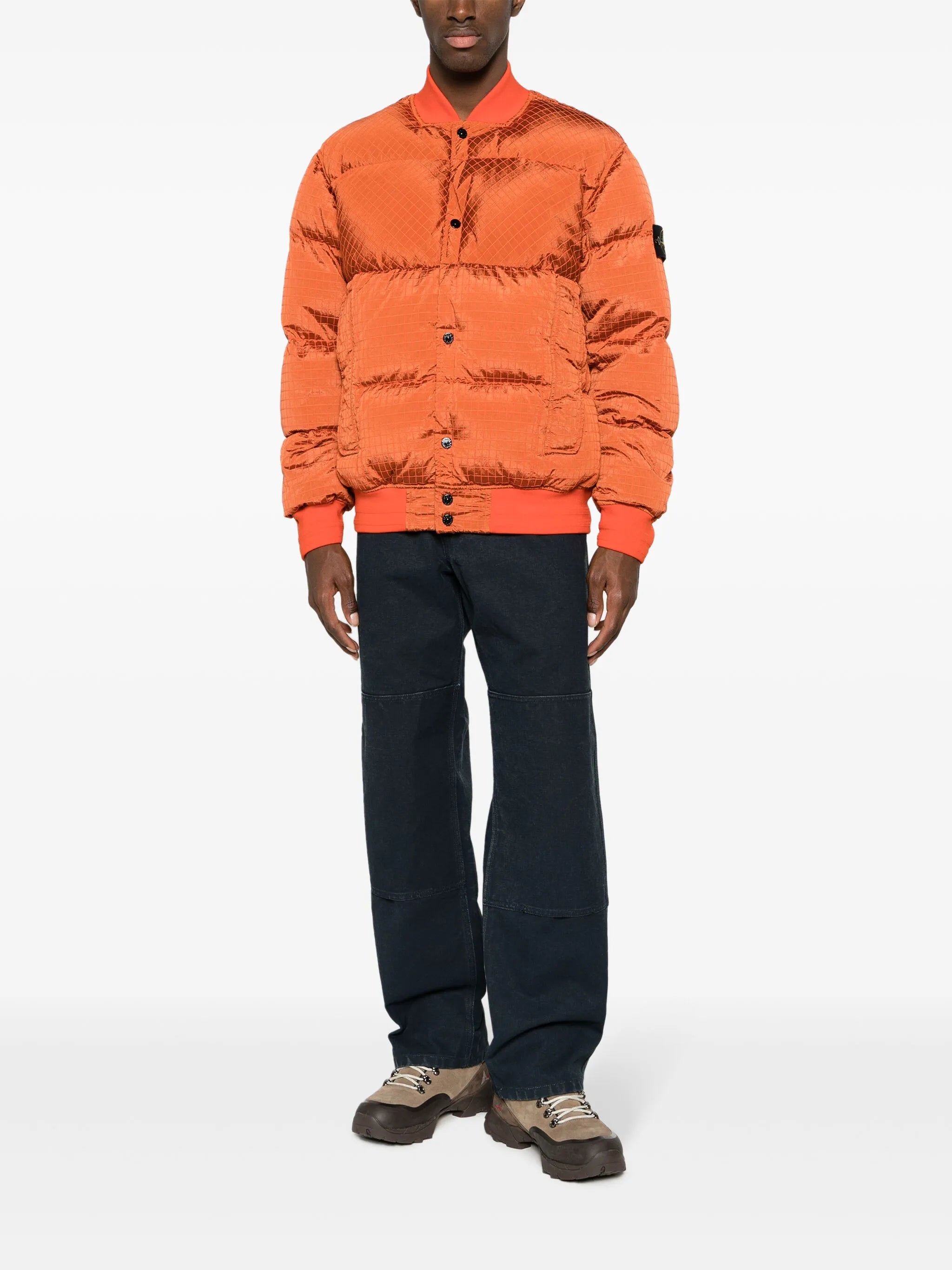 Compass-motif padded bomber jacket