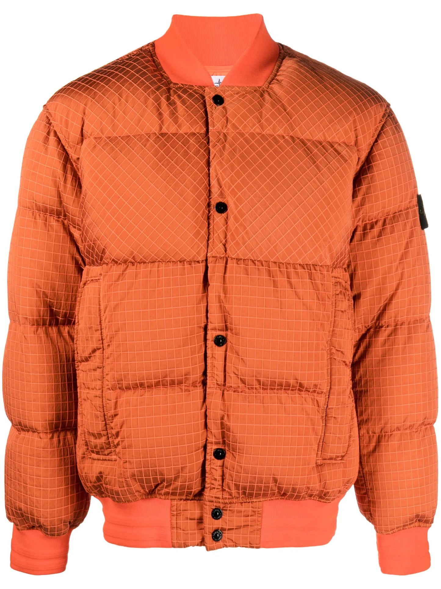 Compass-motif padded bomber jacket